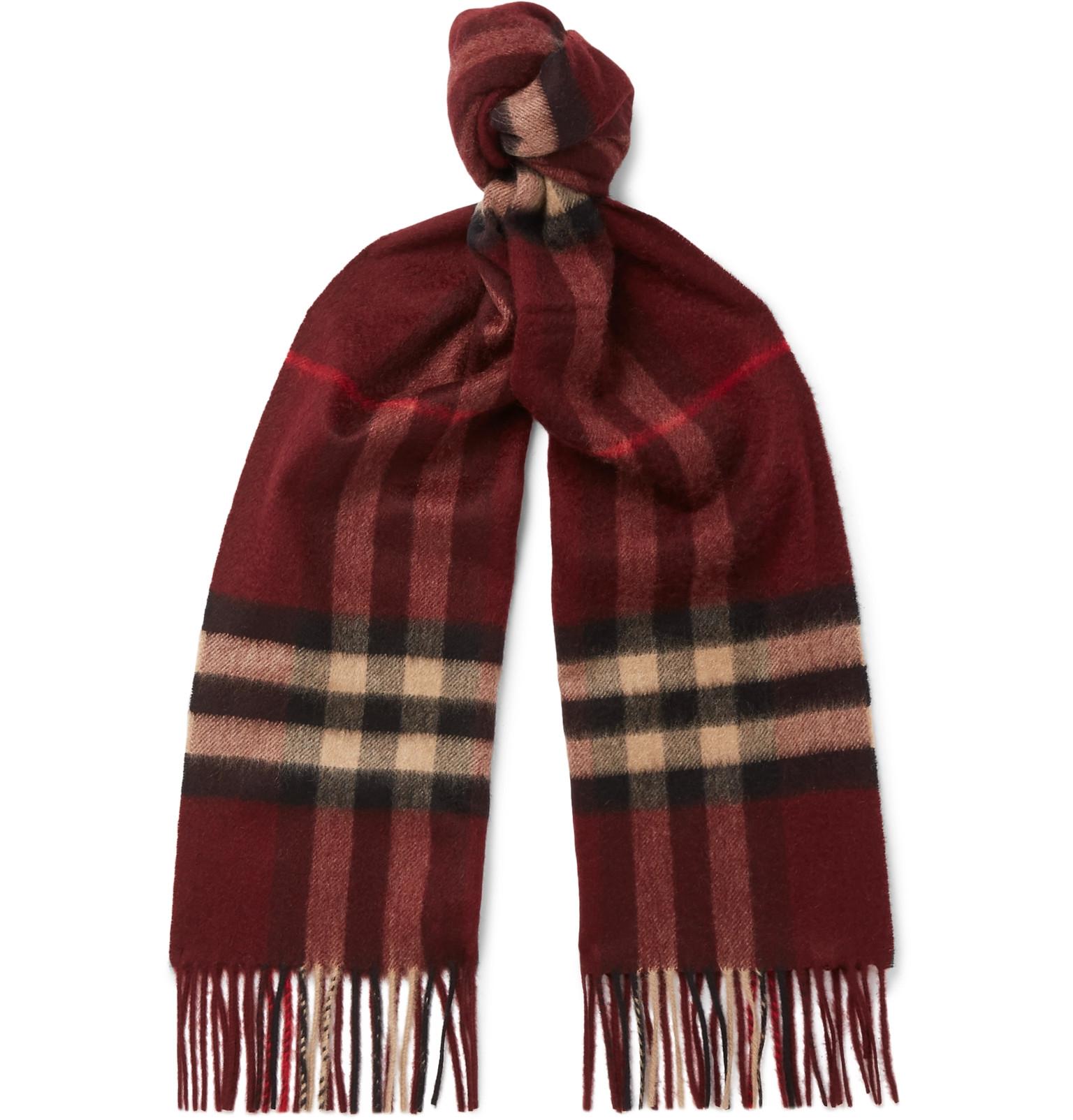 Burberry Checked Cashmere Scarf in Red for Men | Lyst