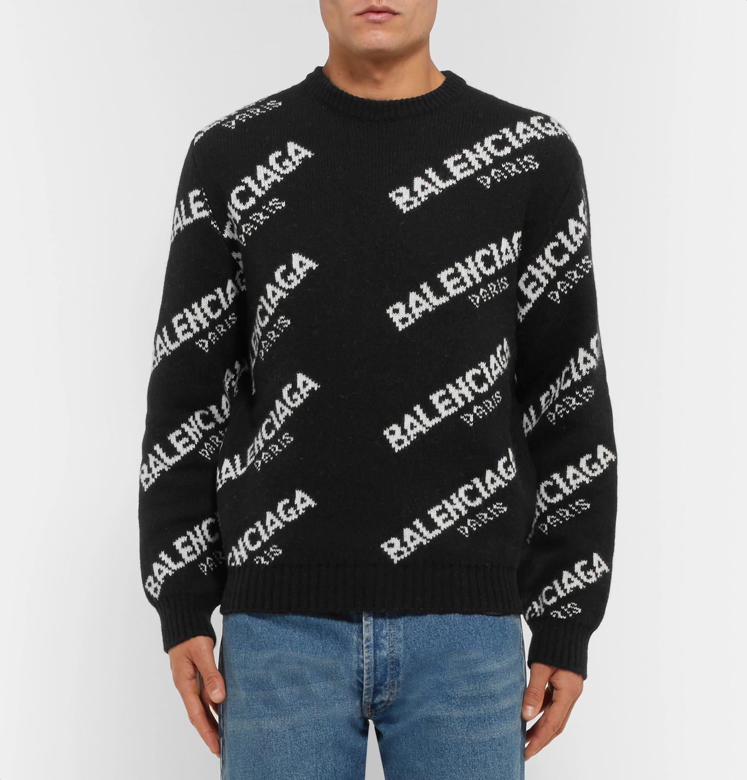 Balenciaga Logo-intarsia Knitted Sweater in Black for Men - Lyst
