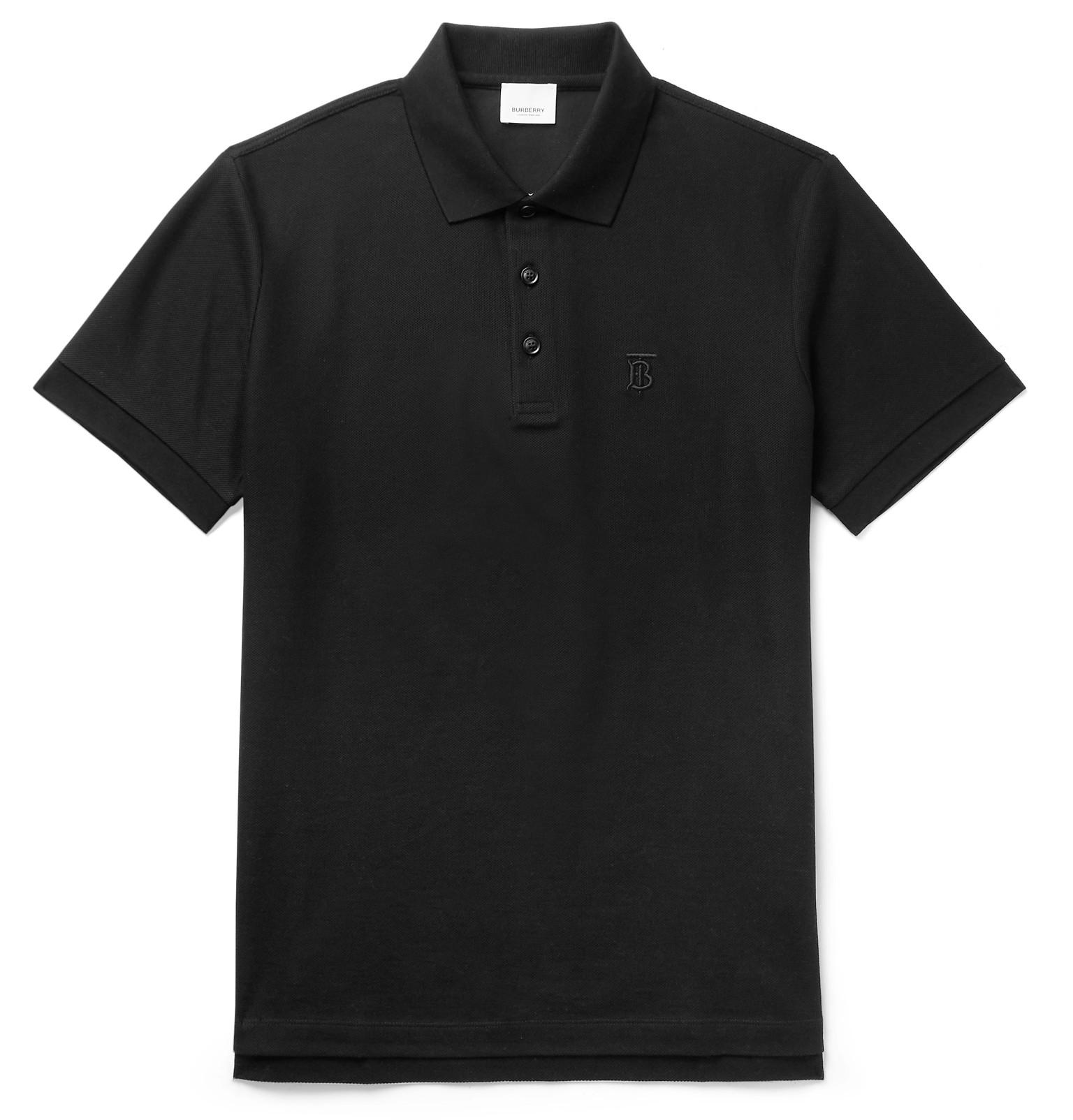 Burberry Slim-fit Logo-embroidered Cotton-piqué Polo Shirt in Black for ...