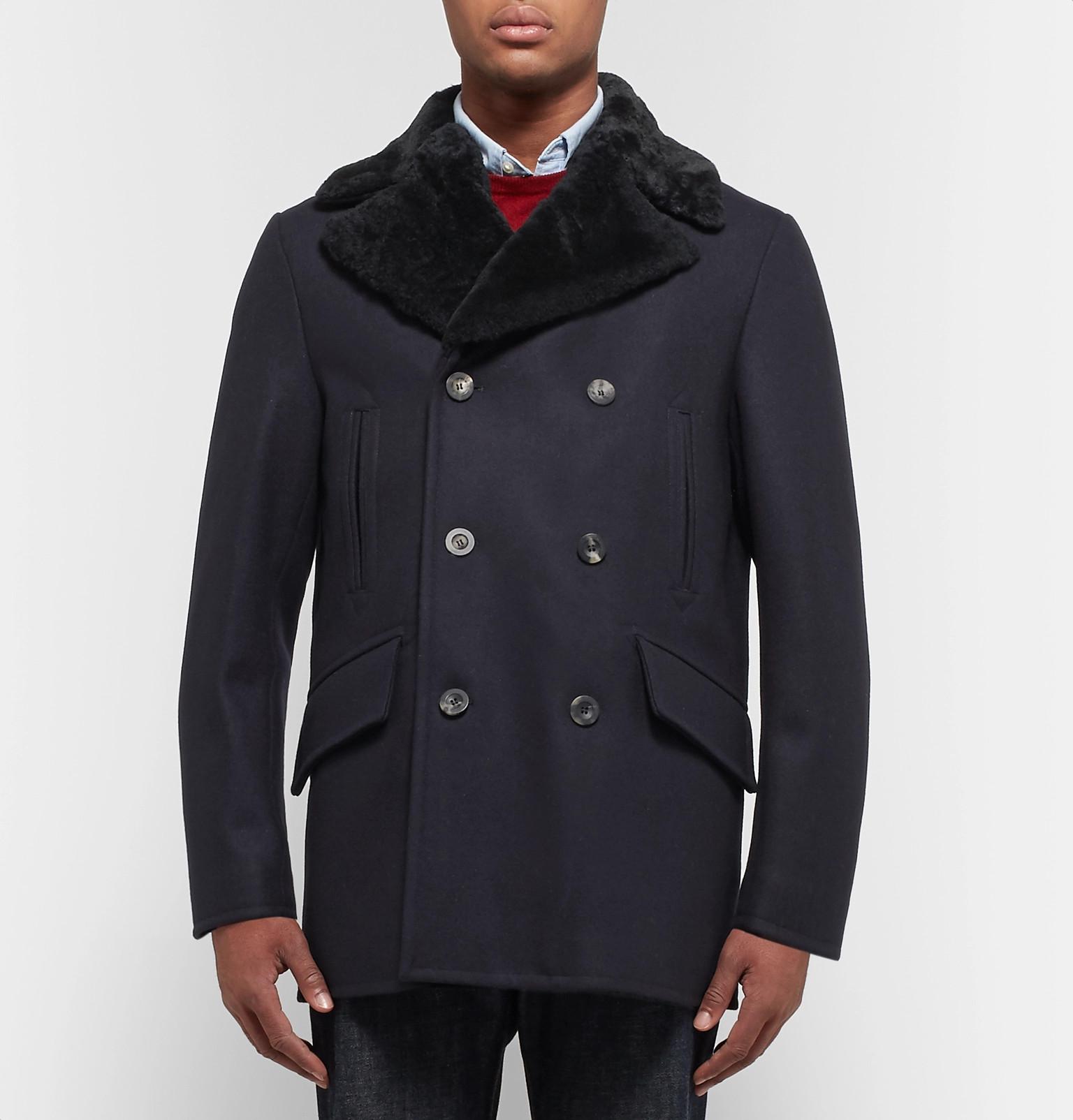 Private Wool Breasted Melton View Fullscreen c Coat V Men Blue For Shearling Double White Trimmed BqSzAxB