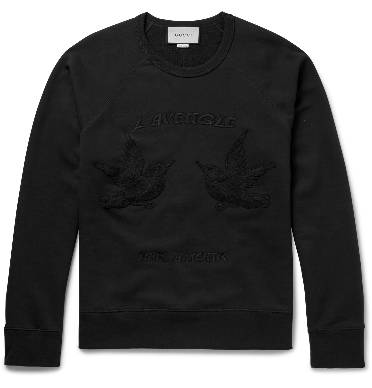 Gucci Hummingbird Embroidered Loopback Cotton-jersey Sweater in ...