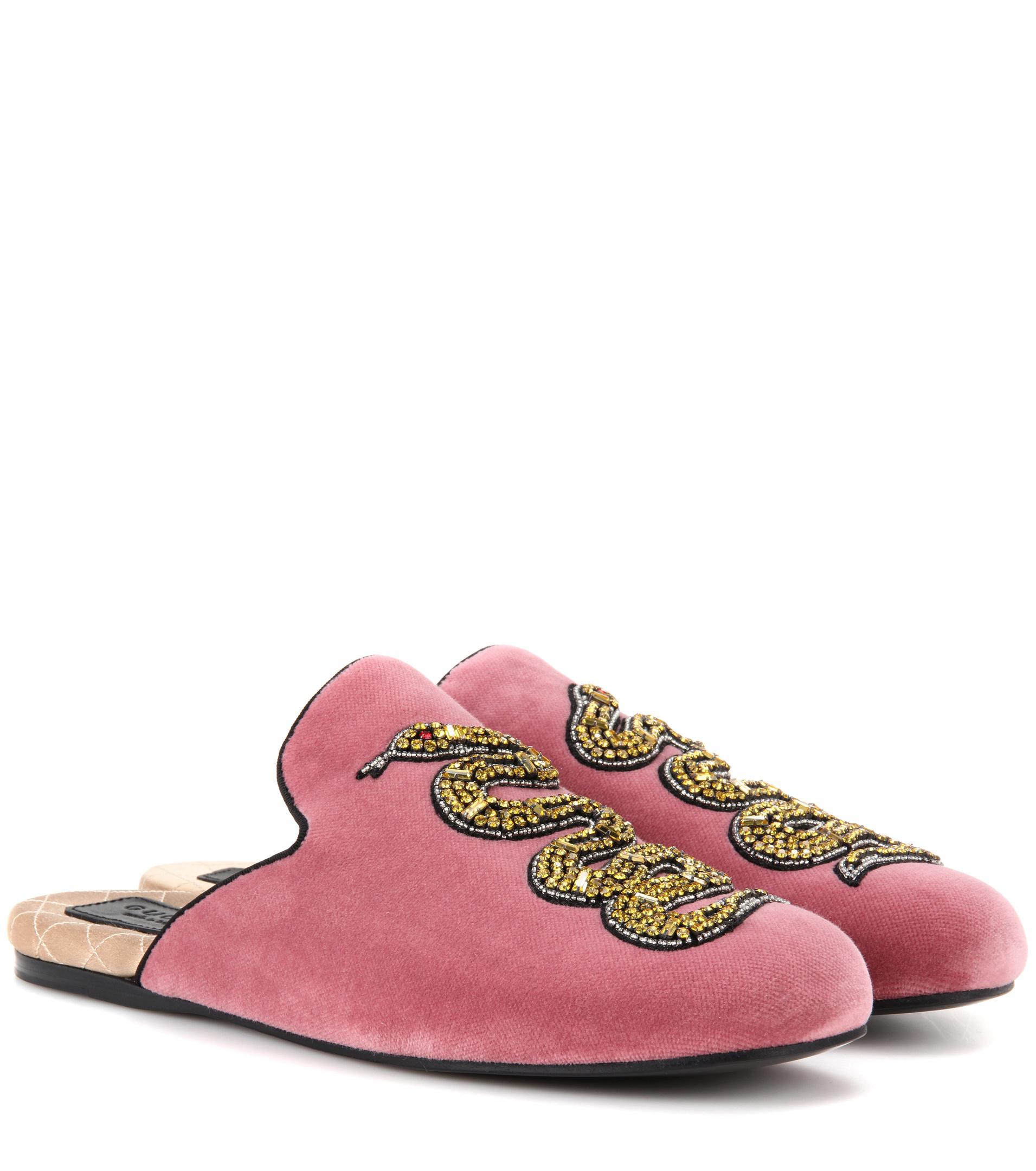 gucci | pink embellished velvet slippers | lyst