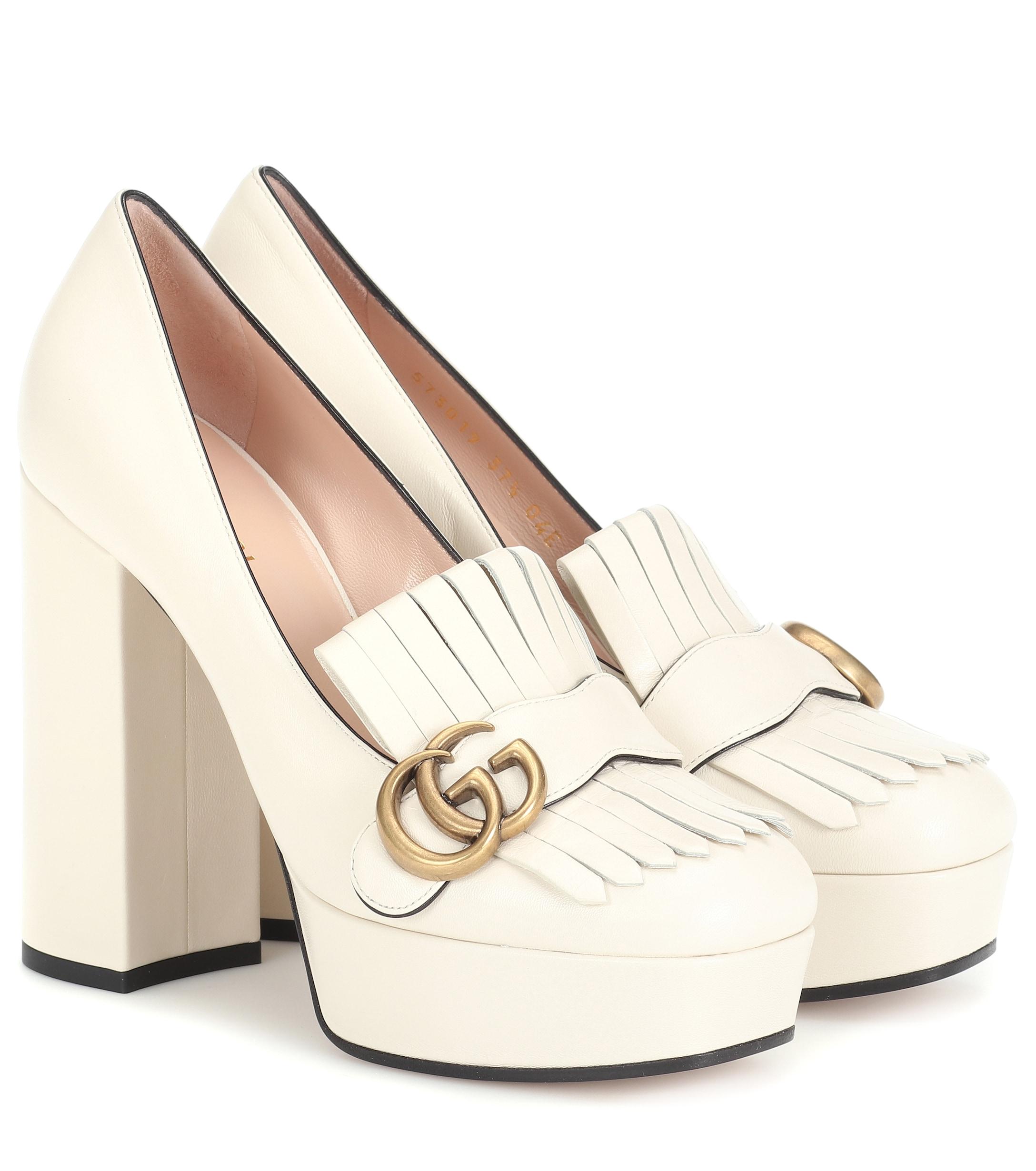 Gucci Marmont Leather Platform Pumps in White - Lyst