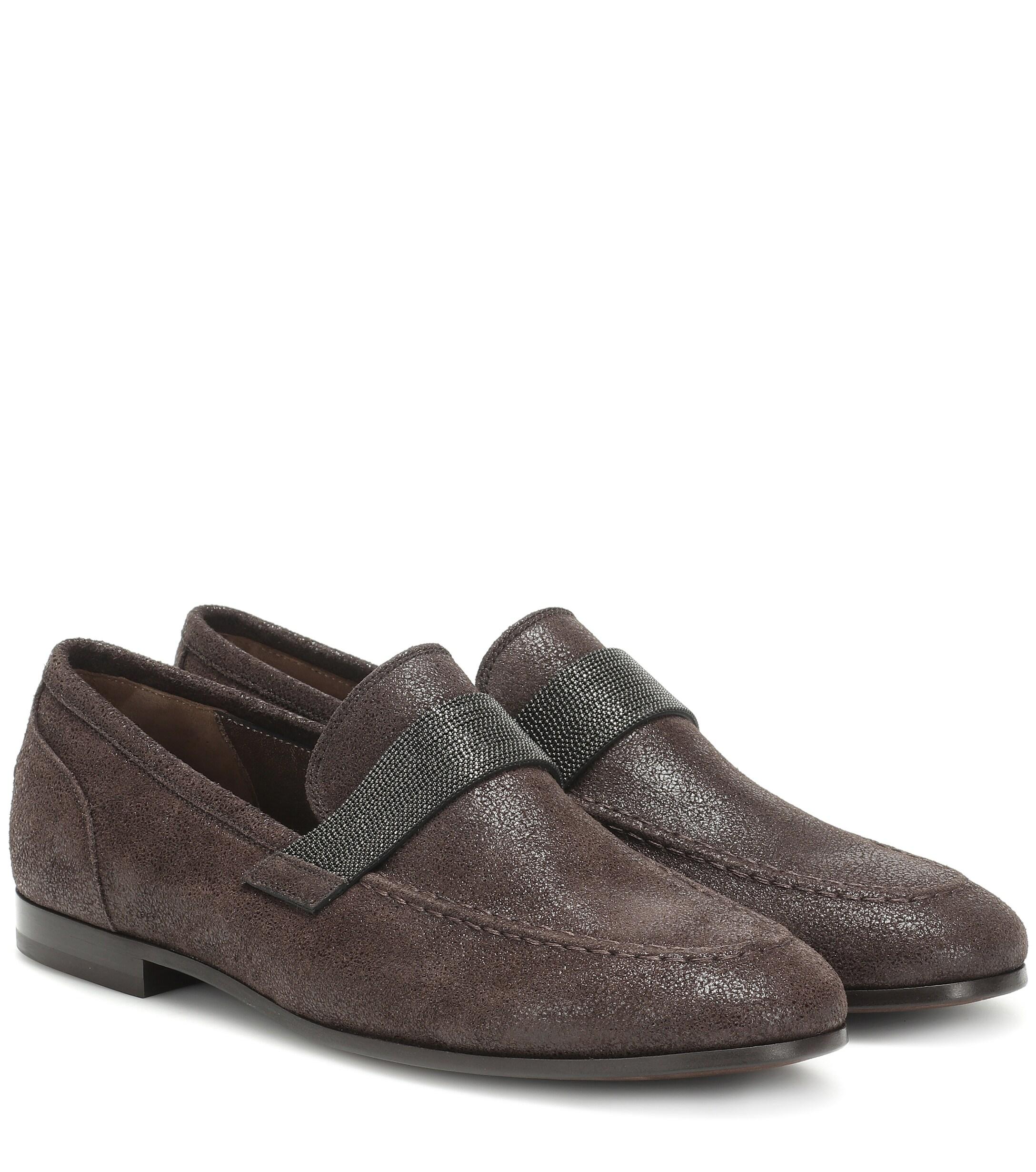 Brunello Cucinelli Embellished Leather Loafers in Brown - Lyst
