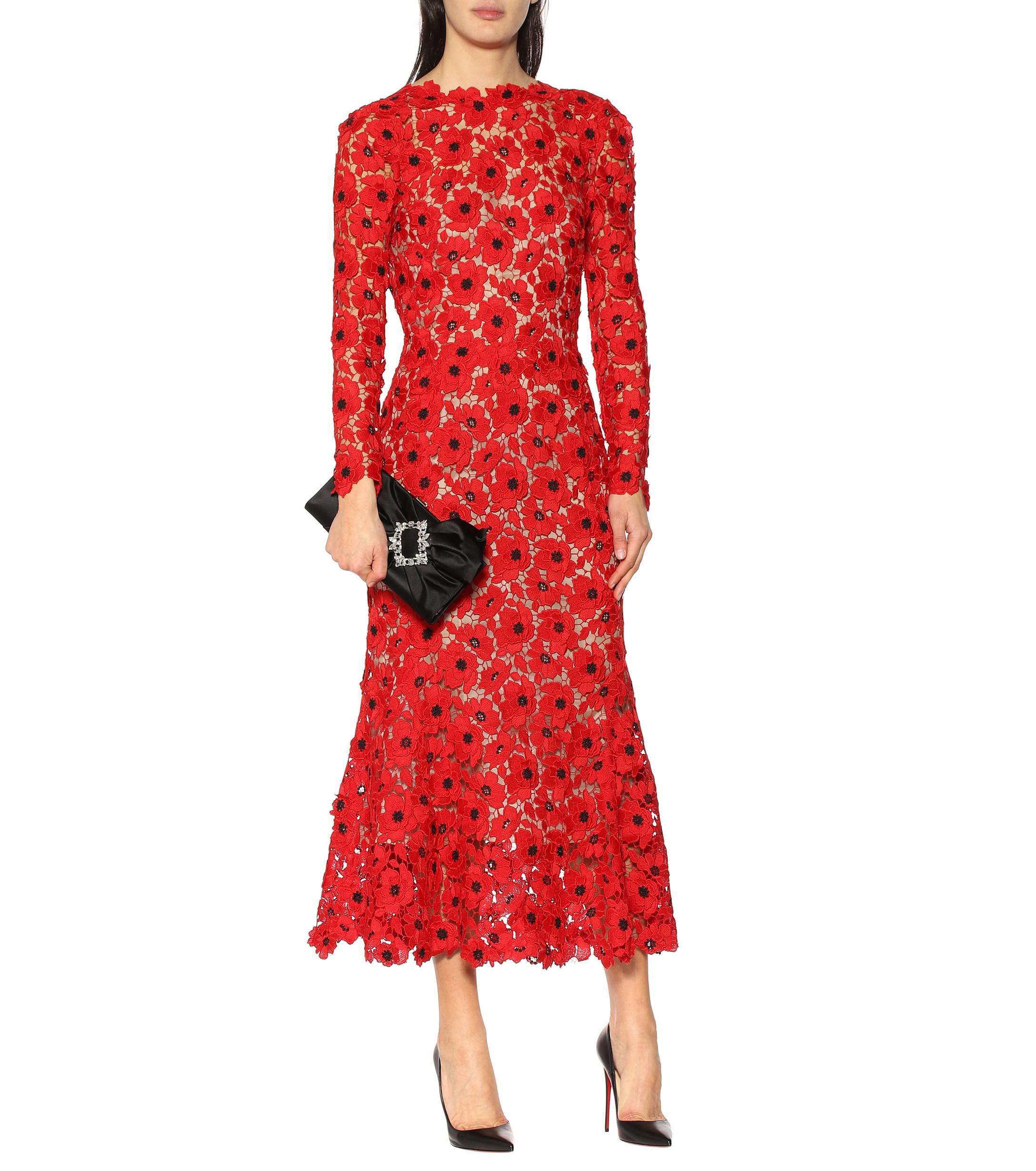 Oscar de la Renta Floral Guipure Lace Dress in Red - Lyst