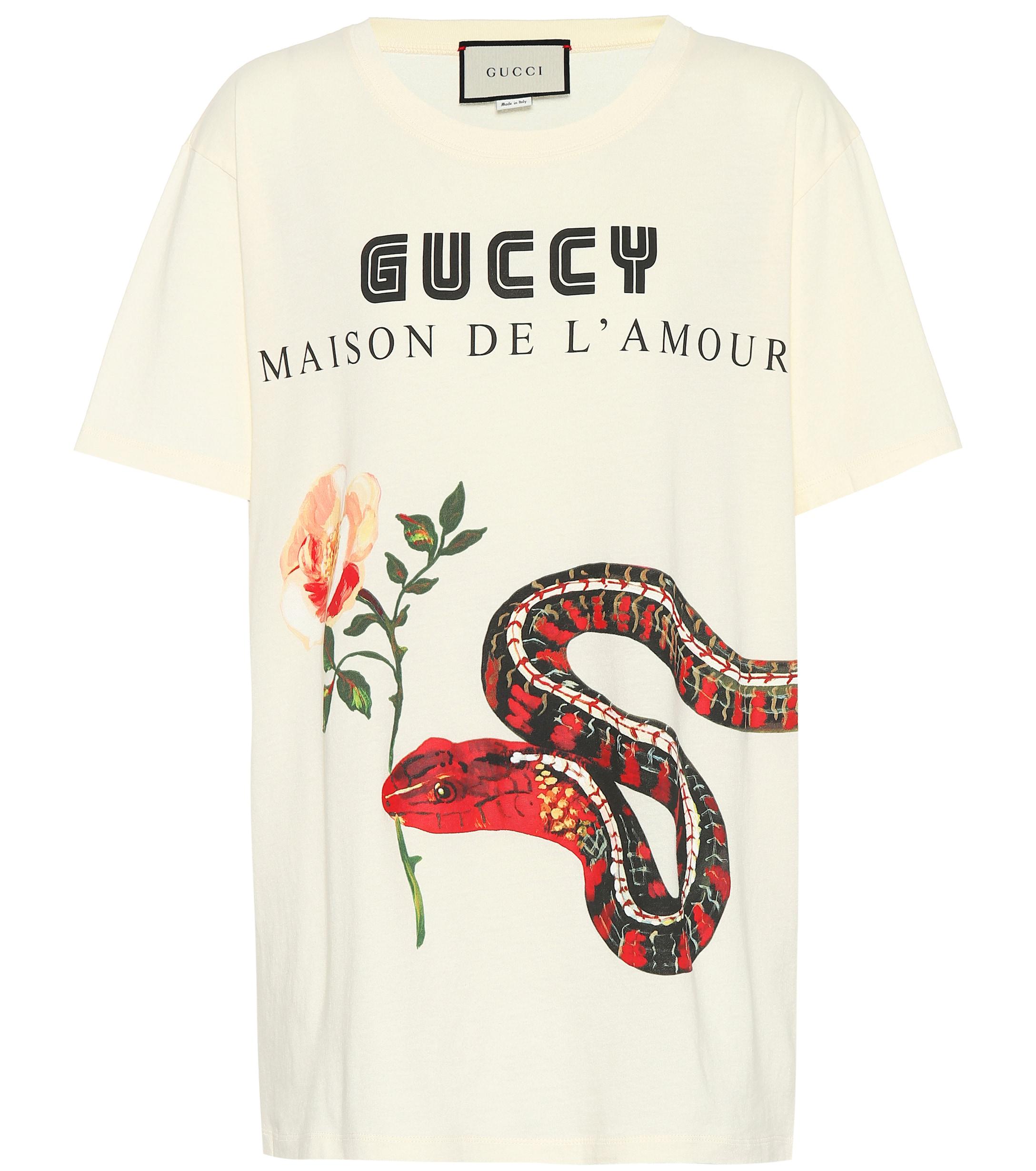 Gucci Short-sleeve Guccy-logo Maison De L'amour T-shirt in White - Lyst