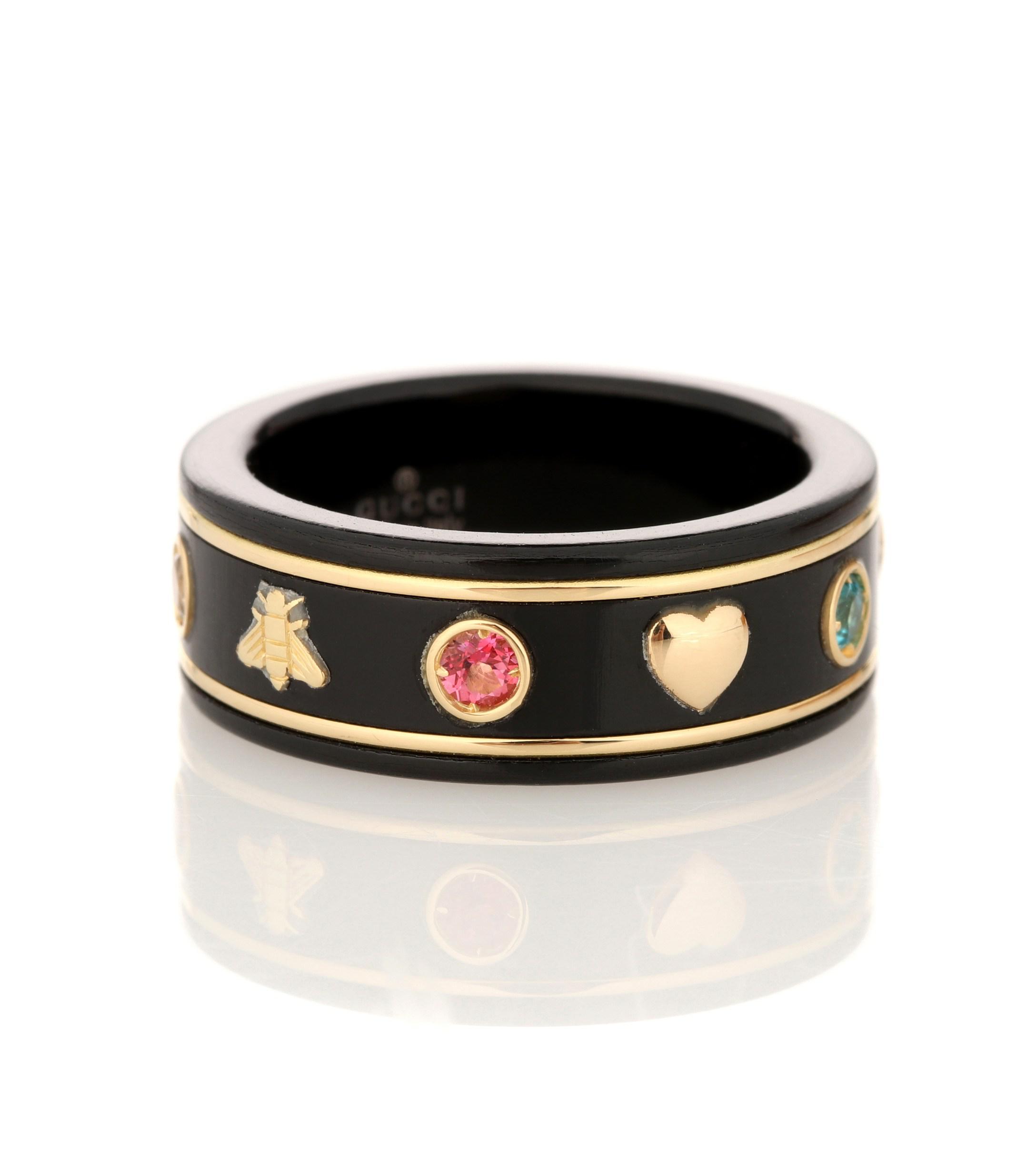 Lyst - Gucci Icon 18kt Gold Ring With Gemstones in Black