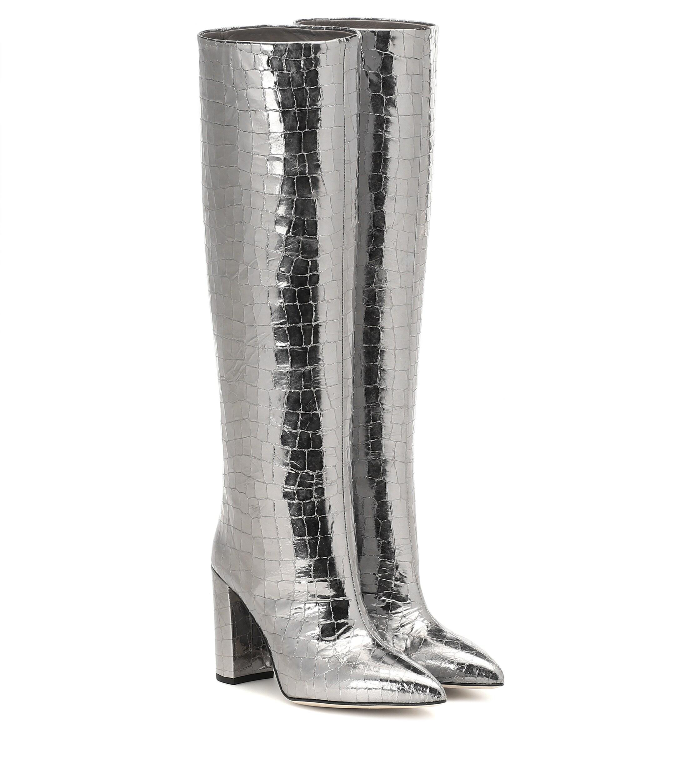 croc effect knee high boots