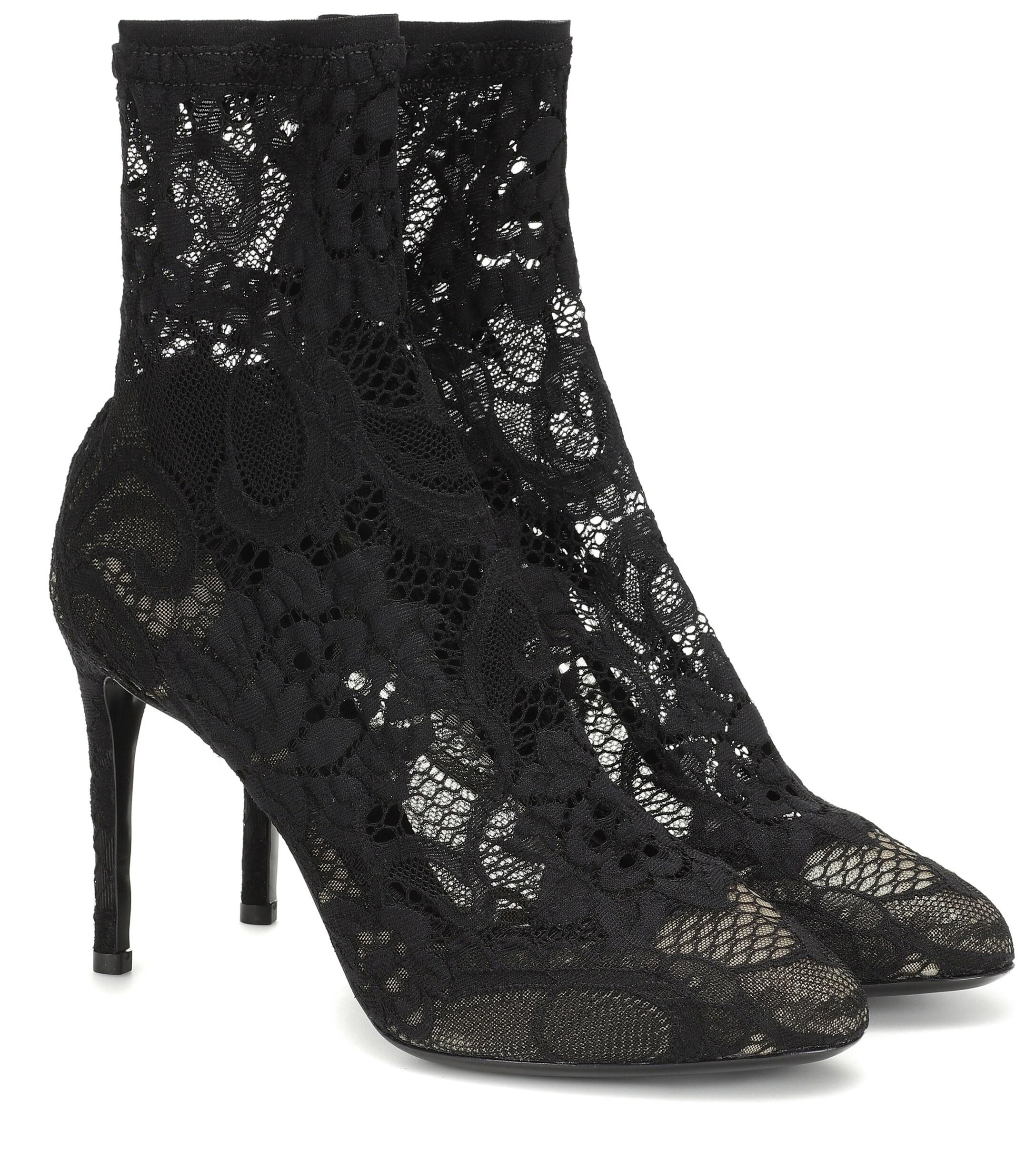 Dolce & Gabbana Stretch-lace Ankle Boots in Black - Lyst