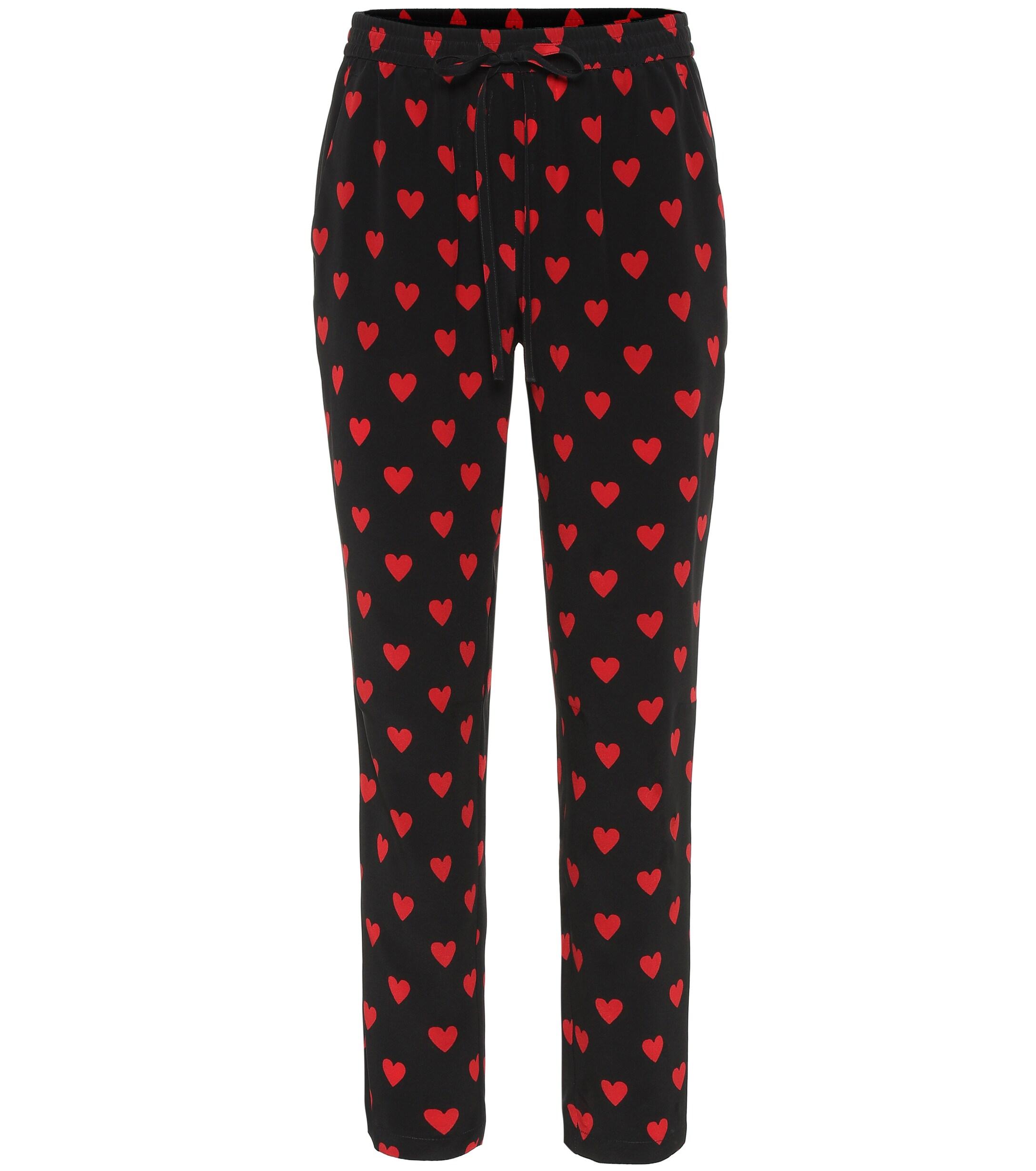 RED Valentino Heart Print Silk Pants in Black - Lyst