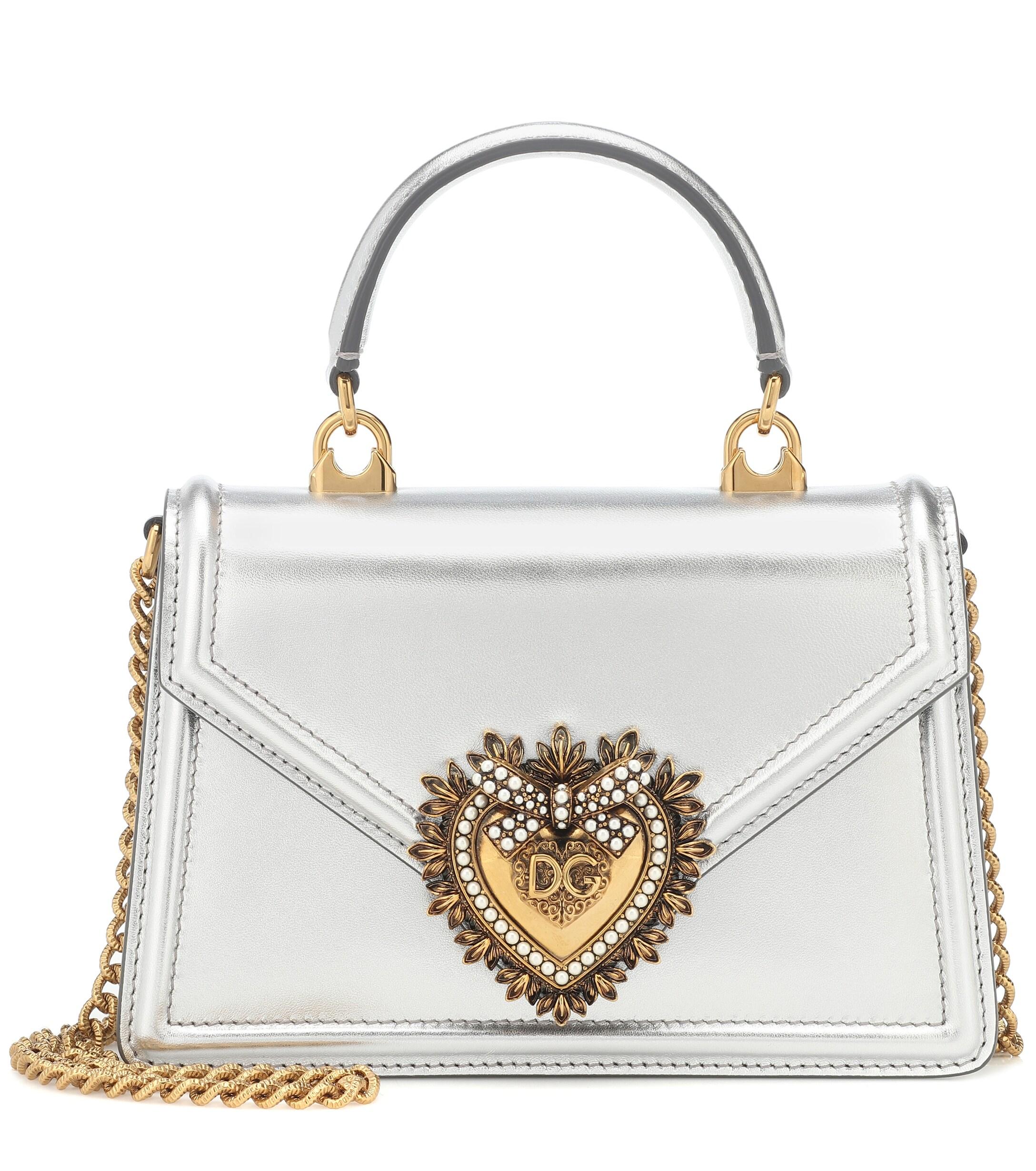 Dolce & Gabbana Devotion Small Leather Shoulder Bag in Silver (Metallic