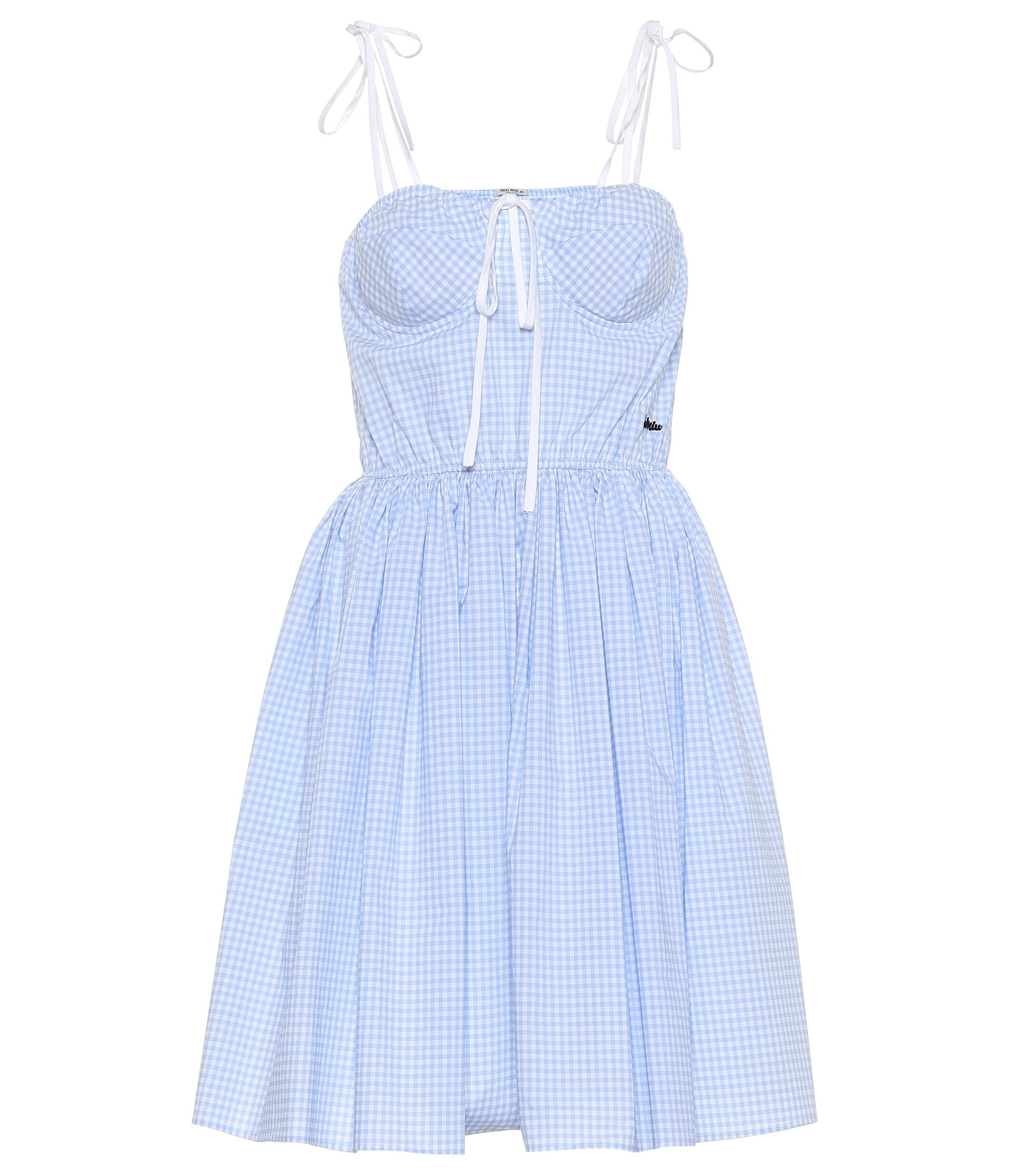 Miu Miu Gingham Cotton Dress in Blue - Lyst