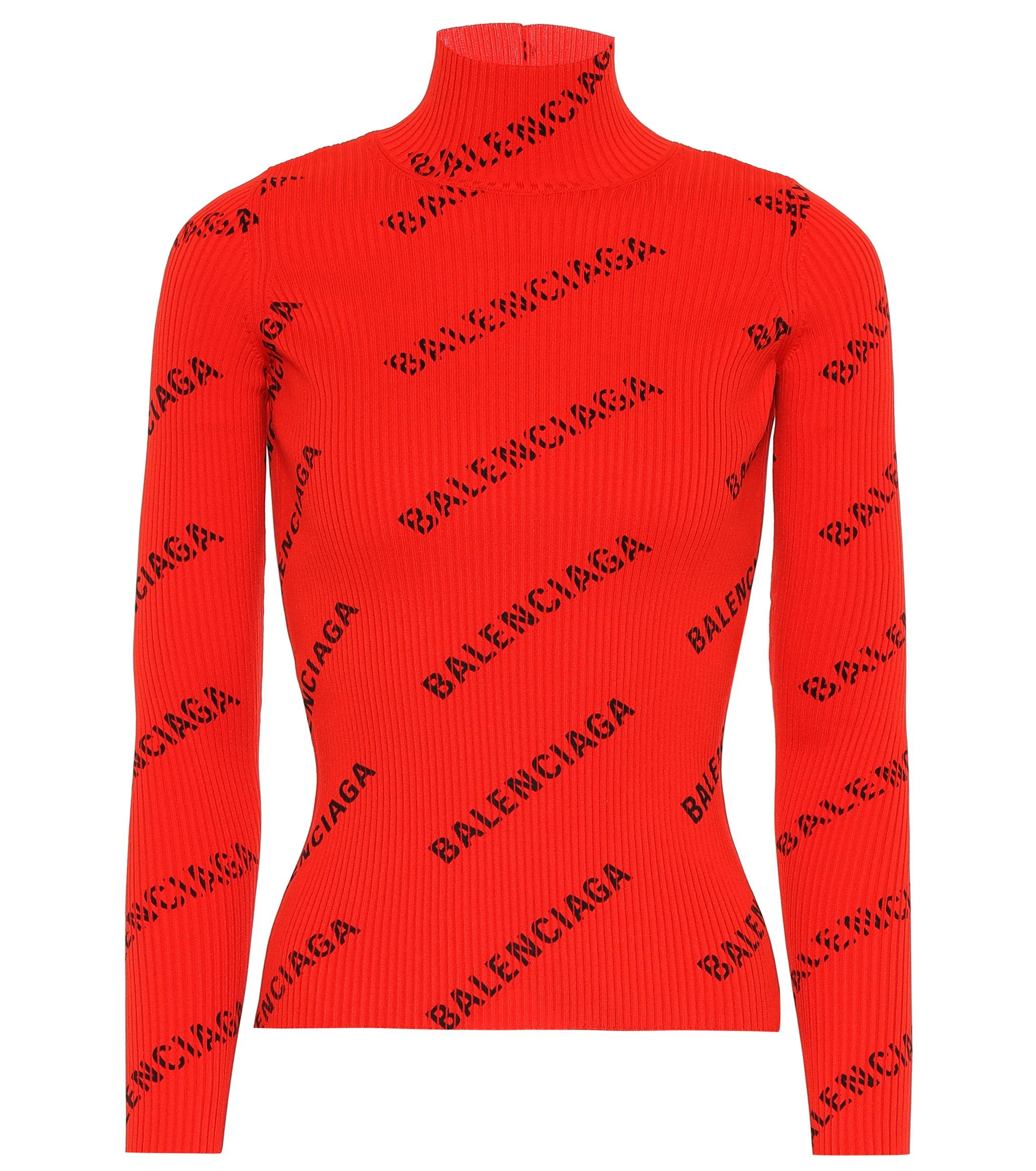 Balenciaga Allover Logo Ribbed Turtleneck Top - Lyst