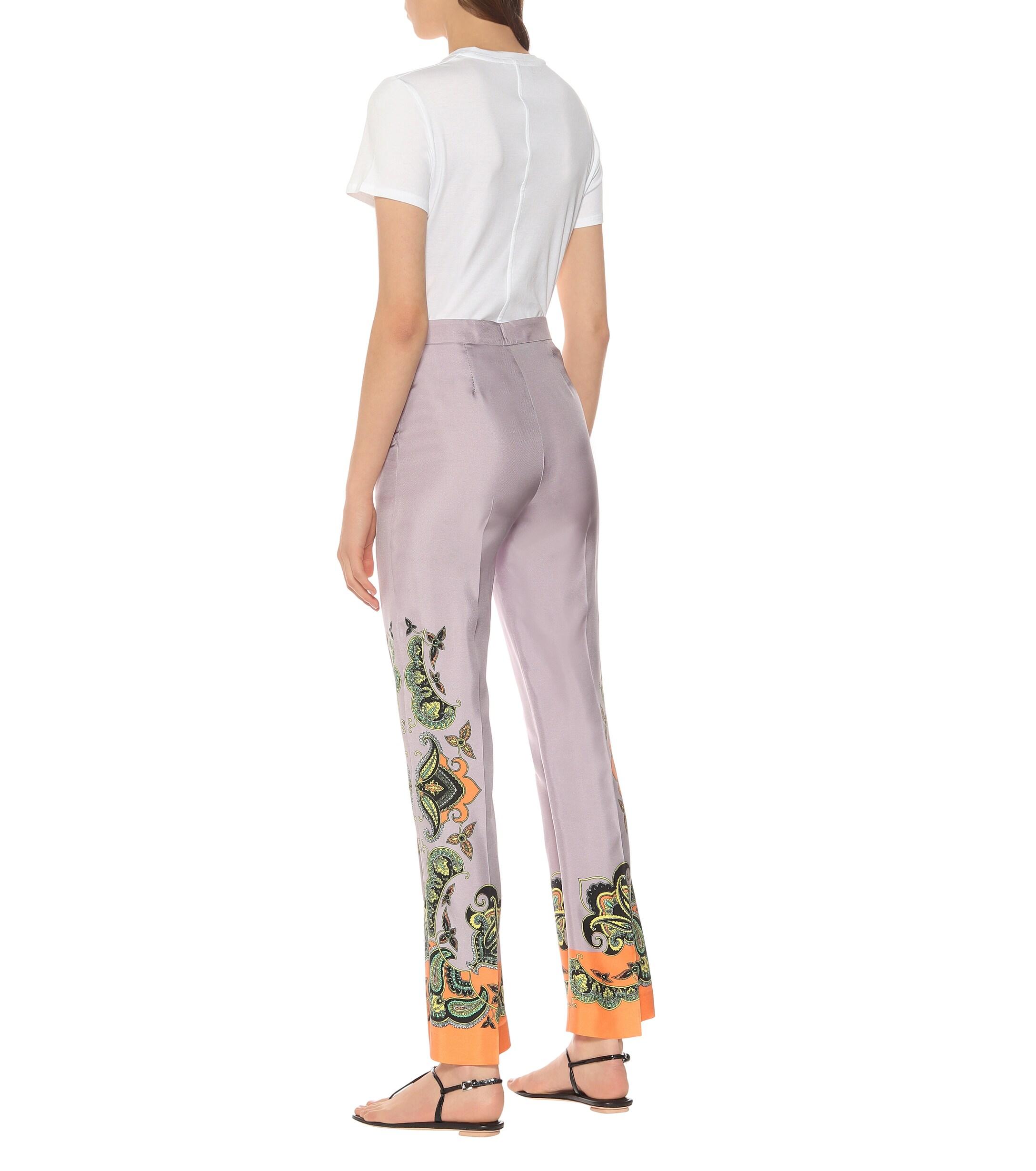 purple silk pants
