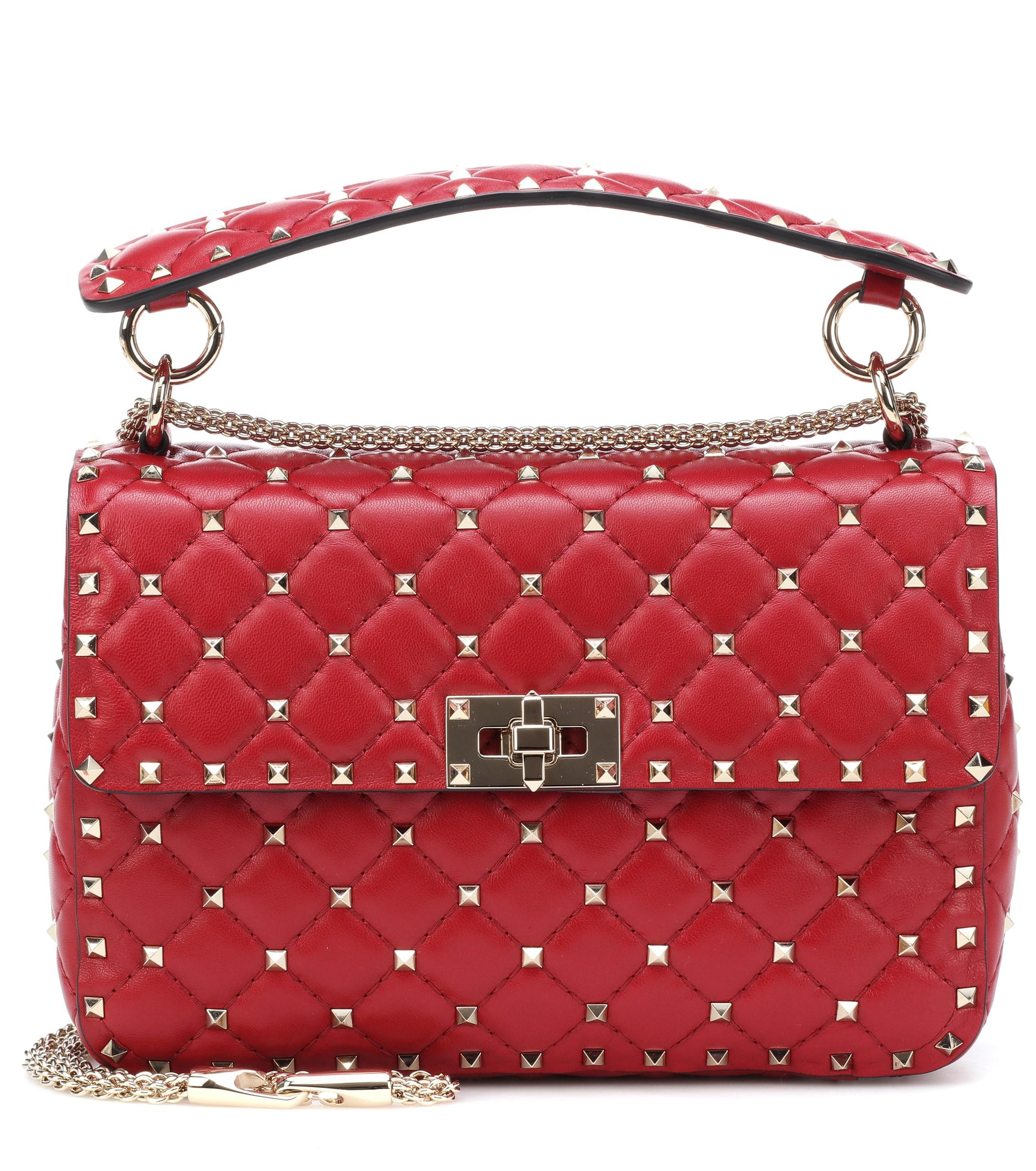 Lyst - Valentino Rockstud Spike Medium Leather Shoulder Bag in Red