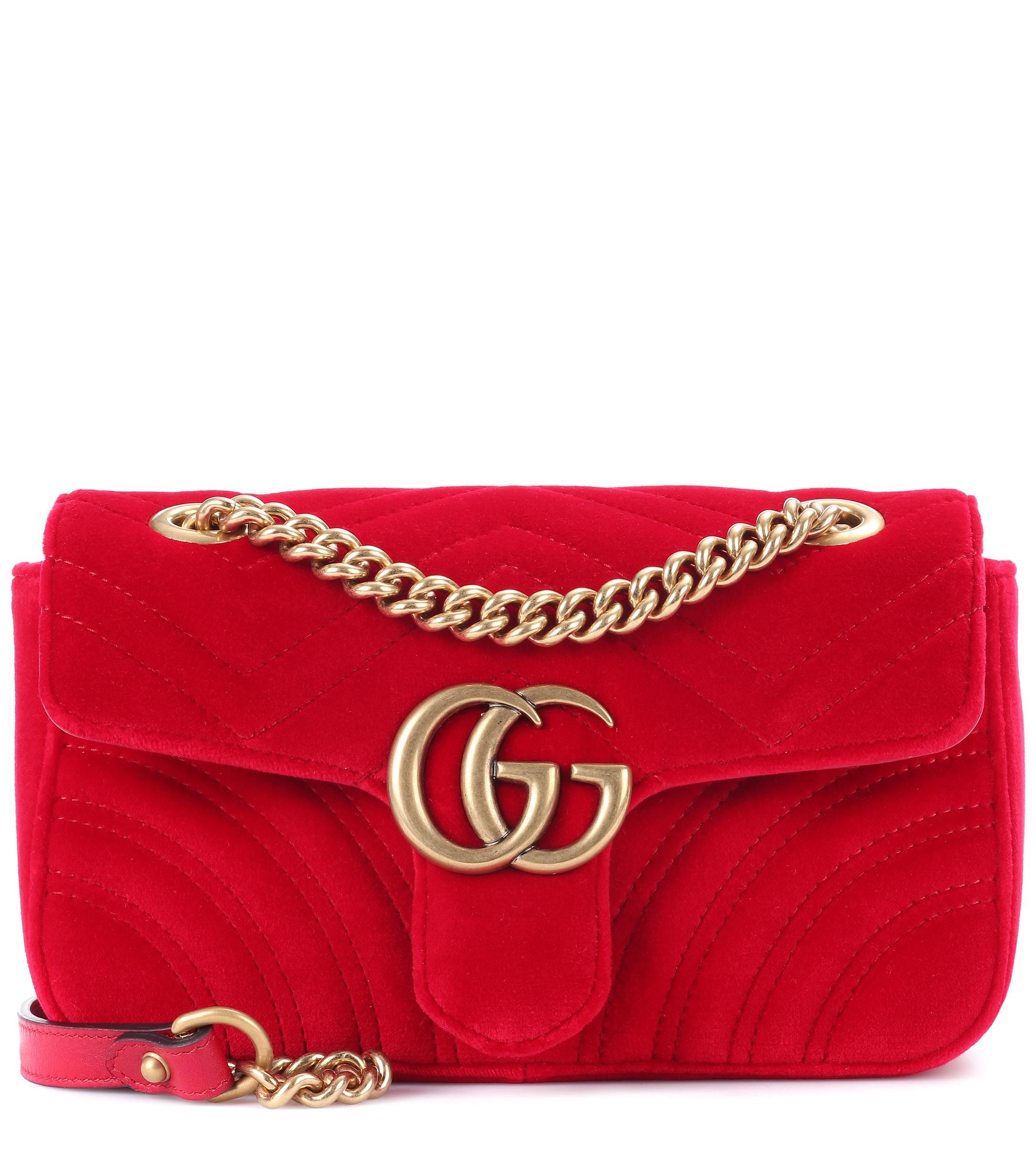 Lyst - Gucci Gg Marmont Mini Velvet Shoulder Bag in Red