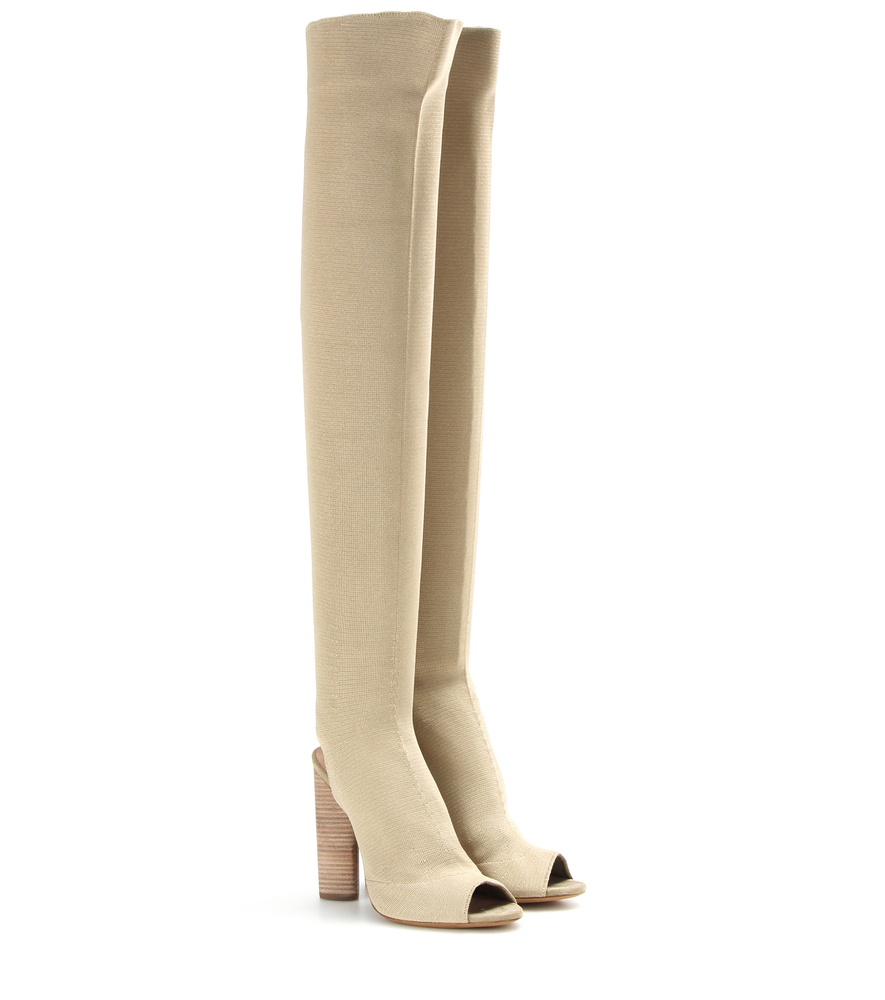 Yeezy Knitted Over-the-knee Peep-toe Boots in Beige | Lyst