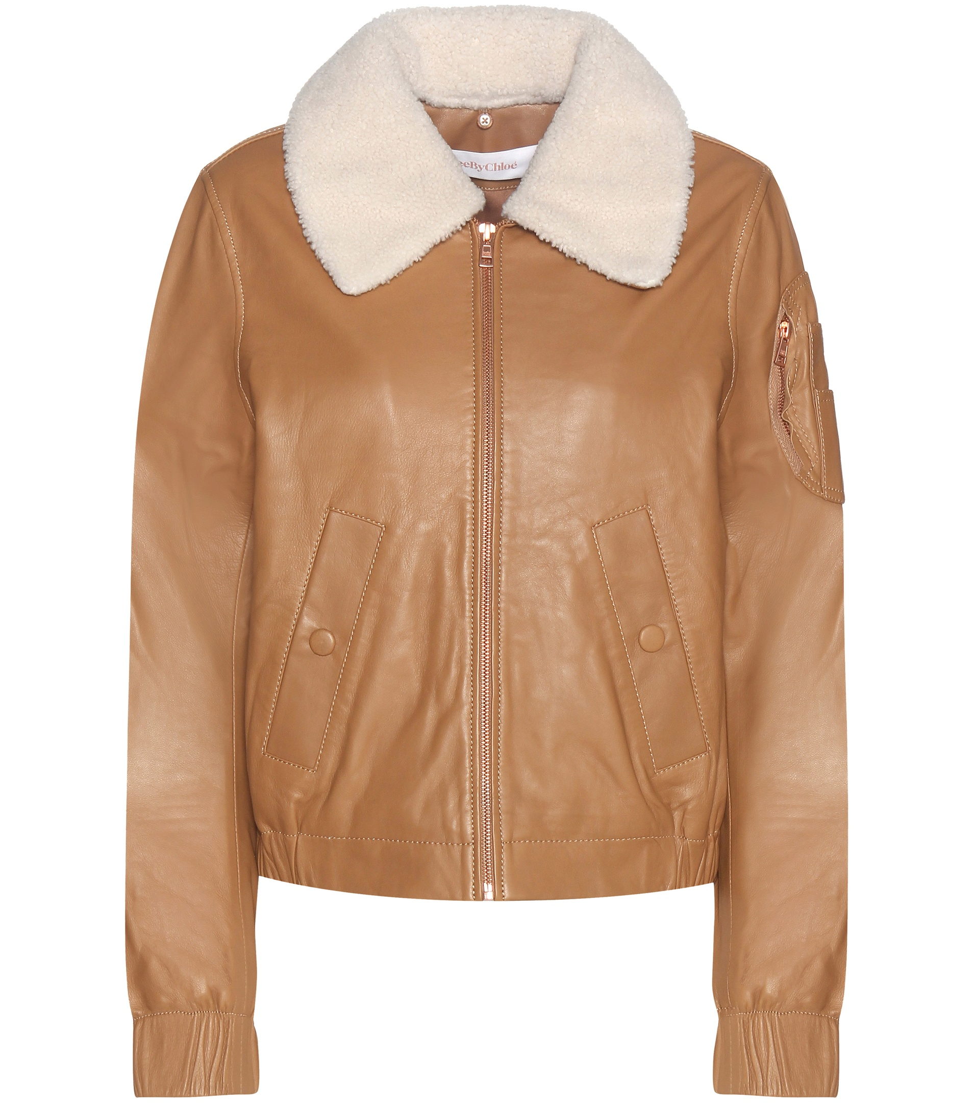 Lyst - See By Chloé Leather Bomber Jacket With Shearling Collar in Brown