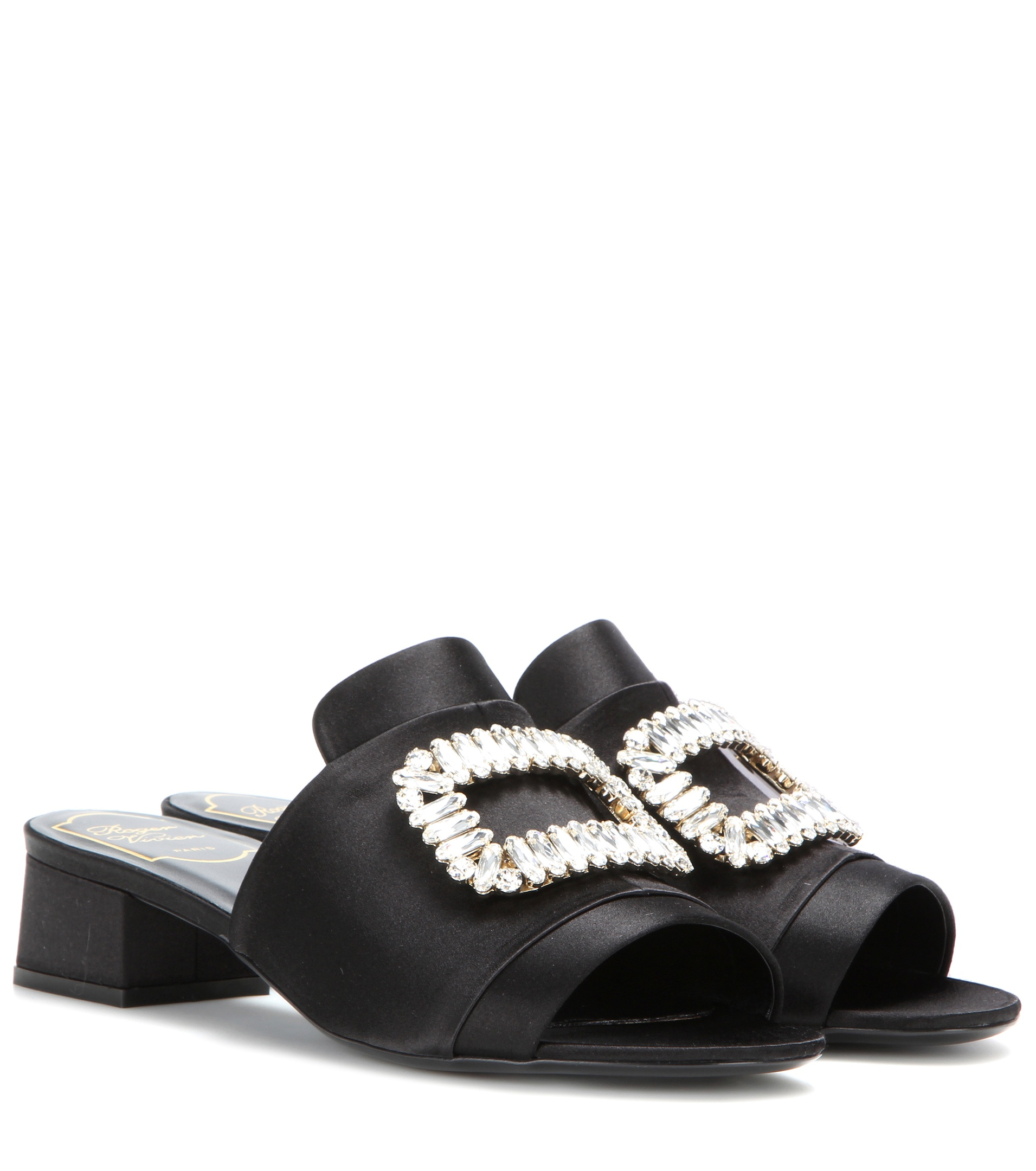  Roger  vivier  Satin Embellished Sandals  in Black Save 9 