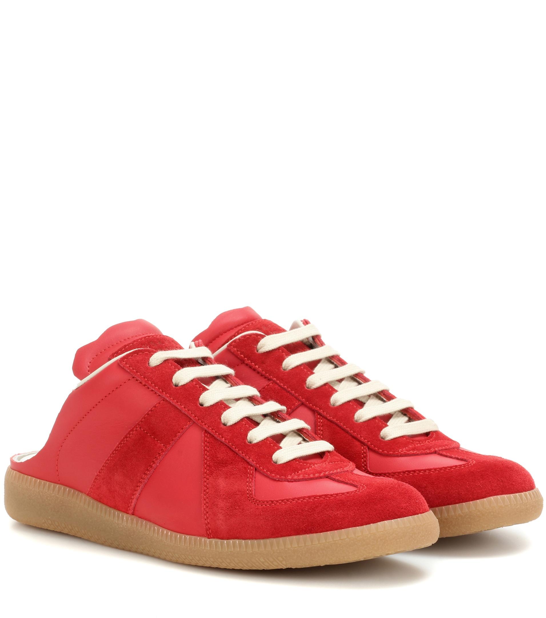 Maison Margiela Backless Leather And Suede Sneakers in Red - Lyst