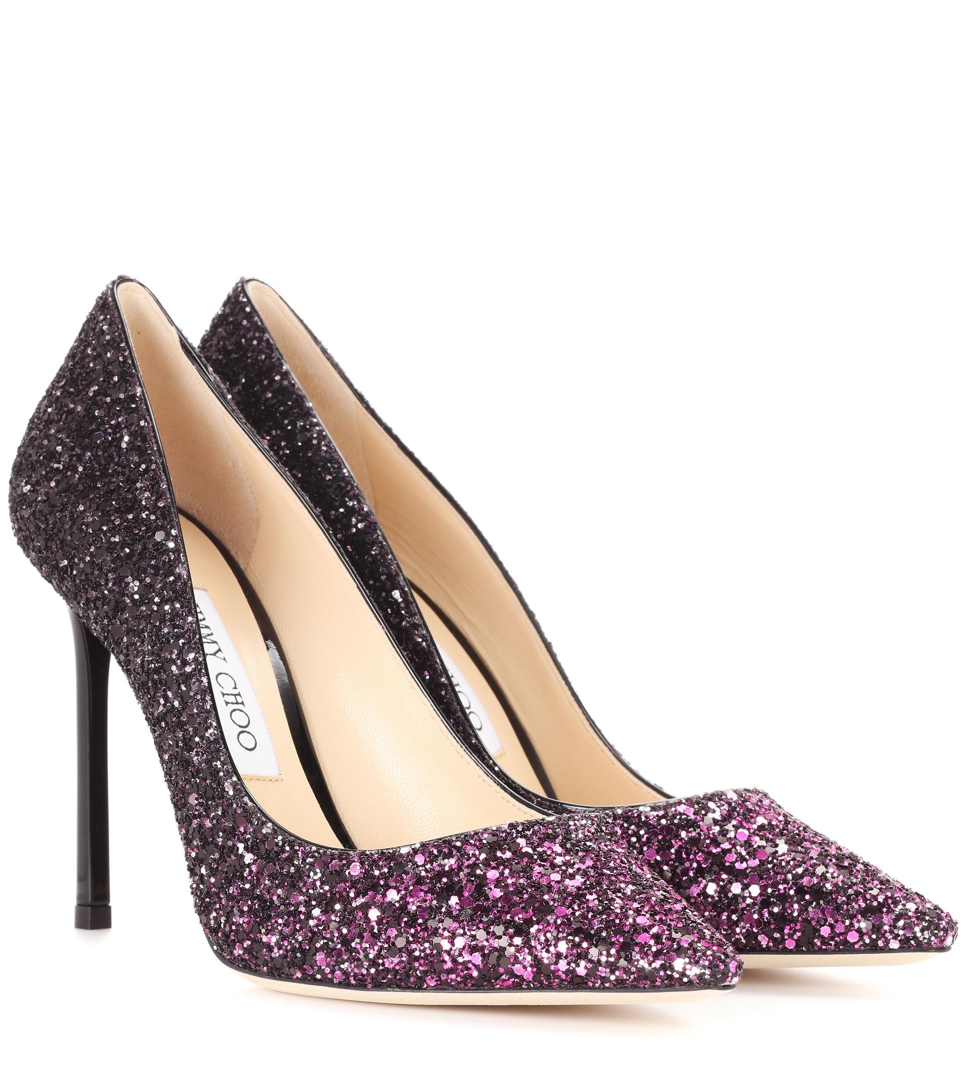 Jimmy choo Romy 100 Glitter Pumps in Black | Lyst