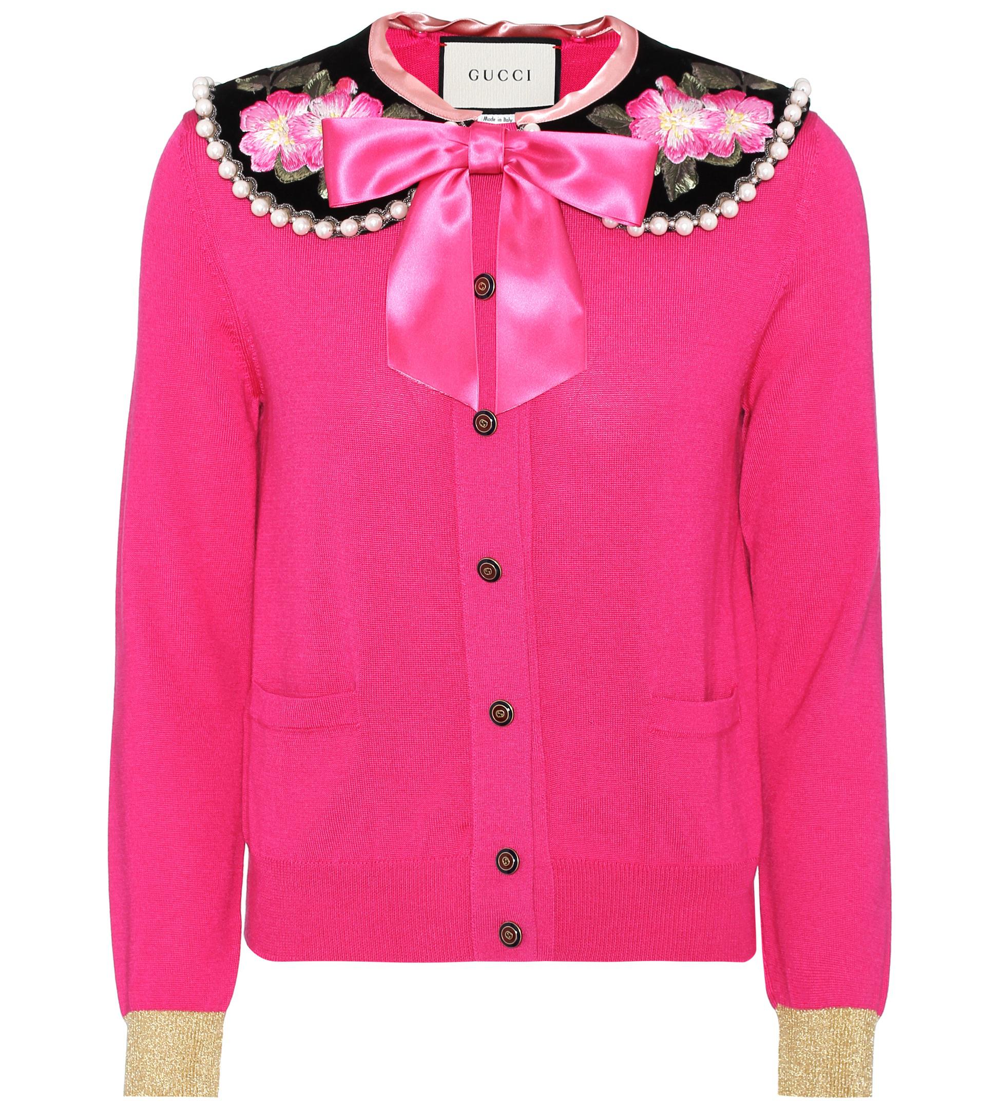 Lyst Gucci Embellished Cashmere And Silk Cardigan in Pink
