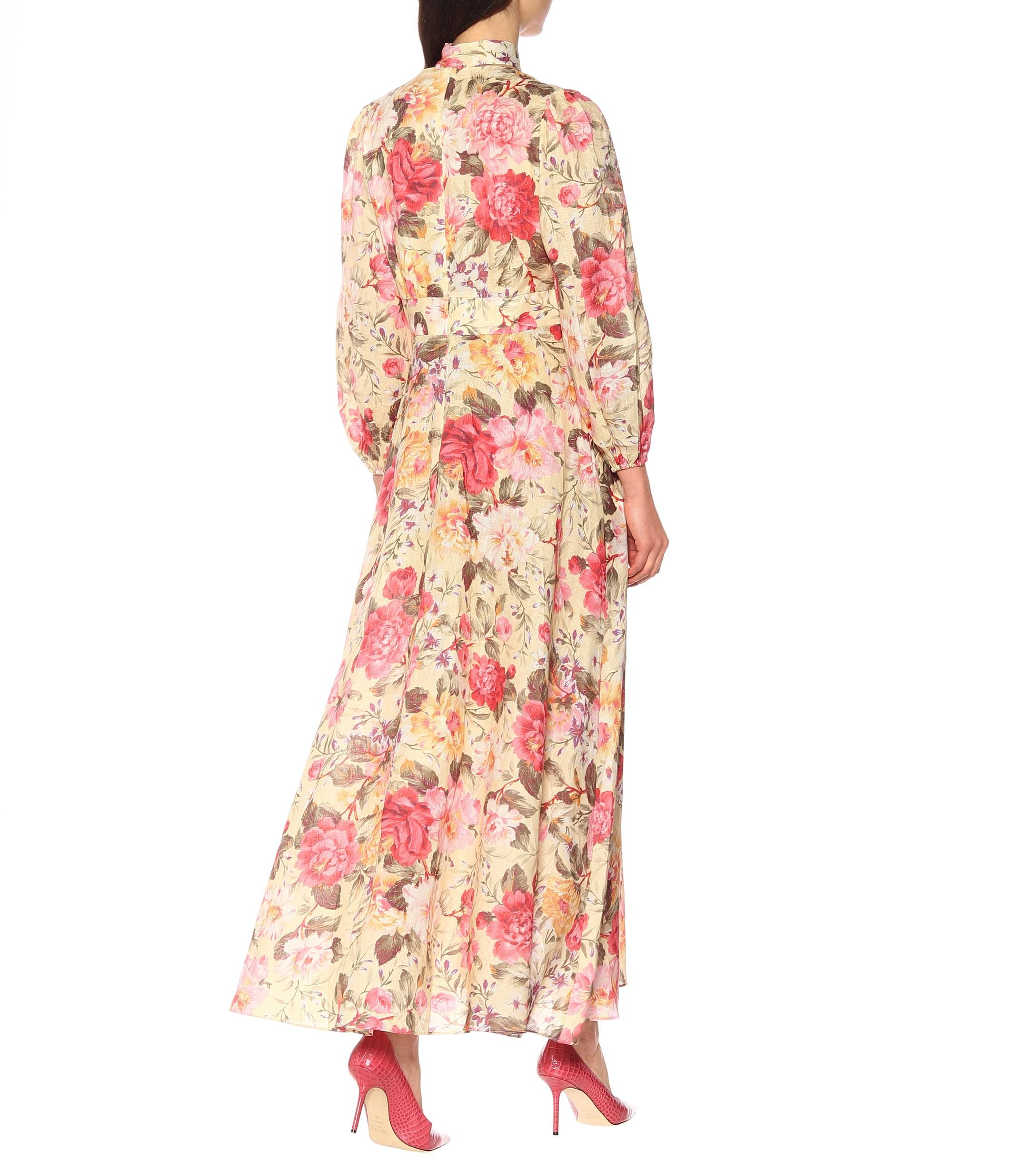 Zimmermann Honour Plunge Floral Linen Dress in Pink - Lyst