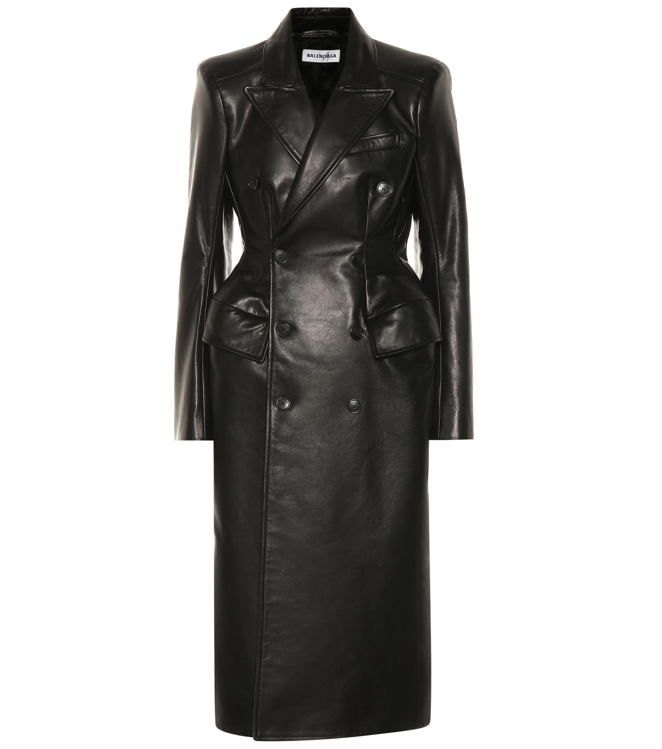 Balenciaga Hourglass Leather Coat in Black - Lyst