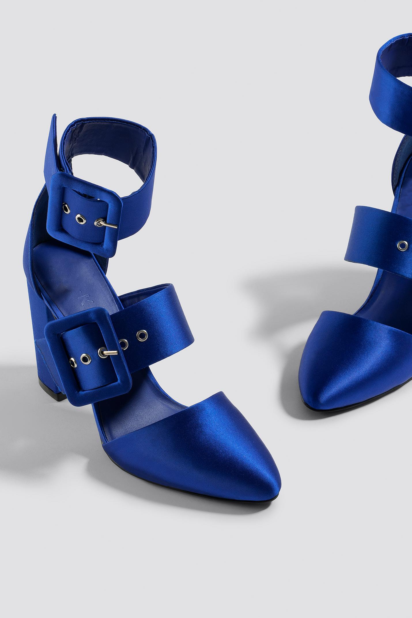 NA-KD Satin Multi Buckle Block Heels Blue - Lyst