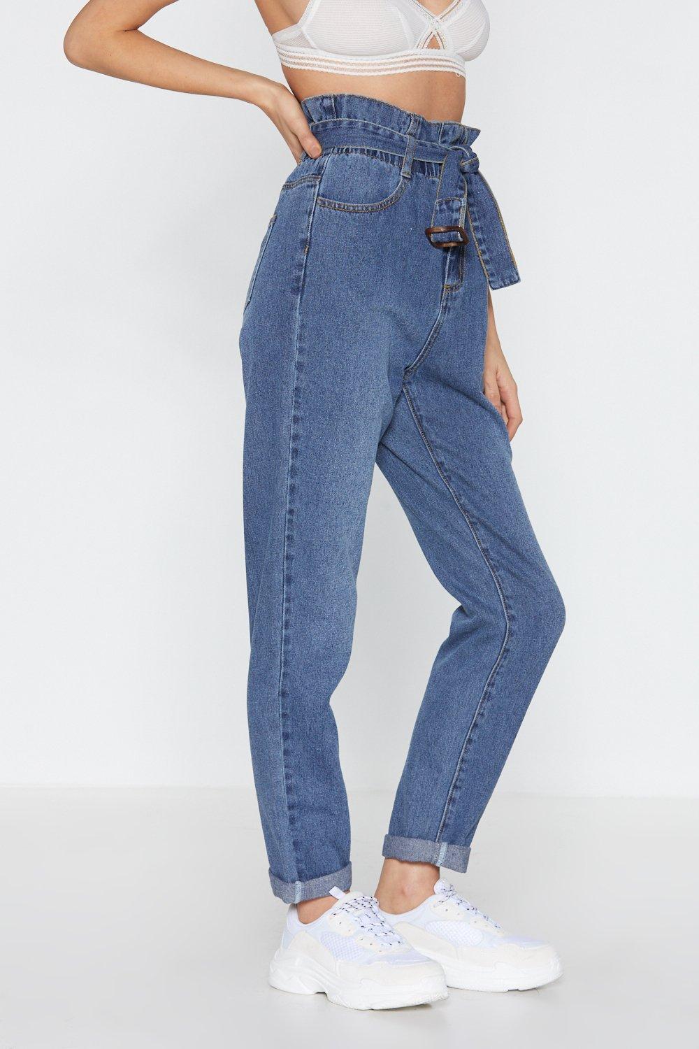 blue paperbag jeans