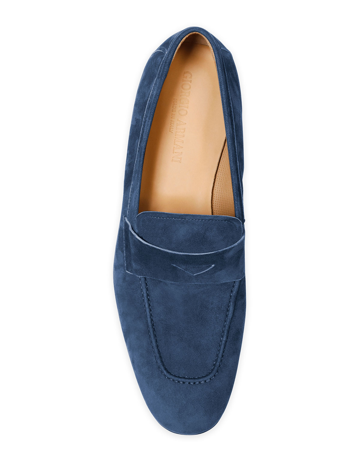 Giorgio armani Suede Penny Loafers in Blue | Lyst