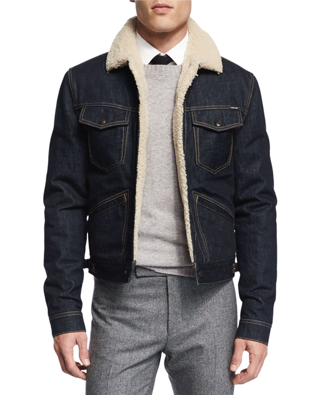 Tom Ford Denim Jacket With Shearling Lining in Blue for Men - Lyst