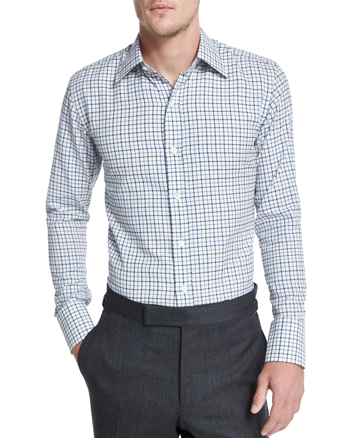 Tom ford Tattersall Check Dress Shirt in Teal for Men (BLACK/TEAL/WHITE ...