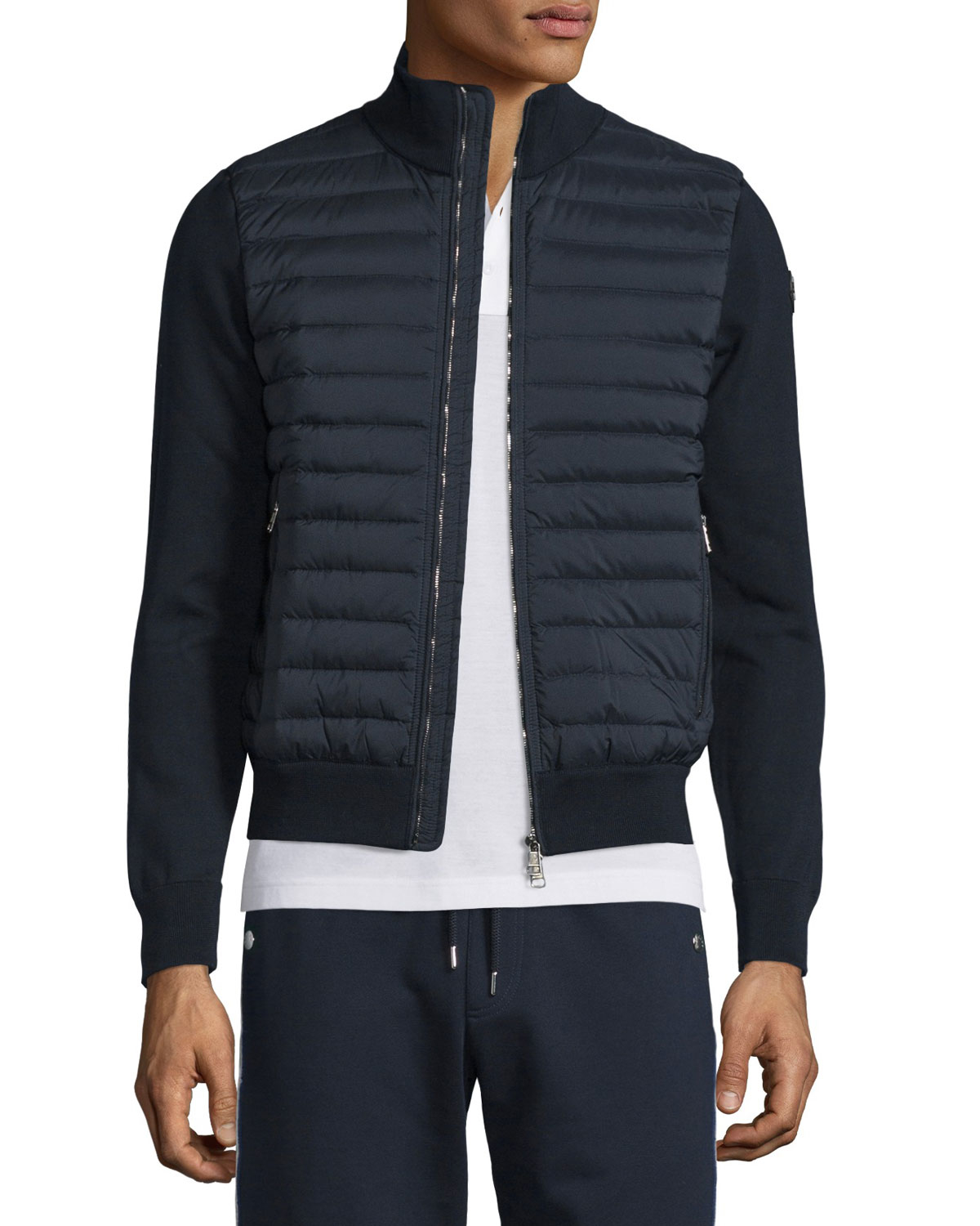 Moncler Quilted Jersey Track Jacket With Nylon Front in Blue for Men | Lyst