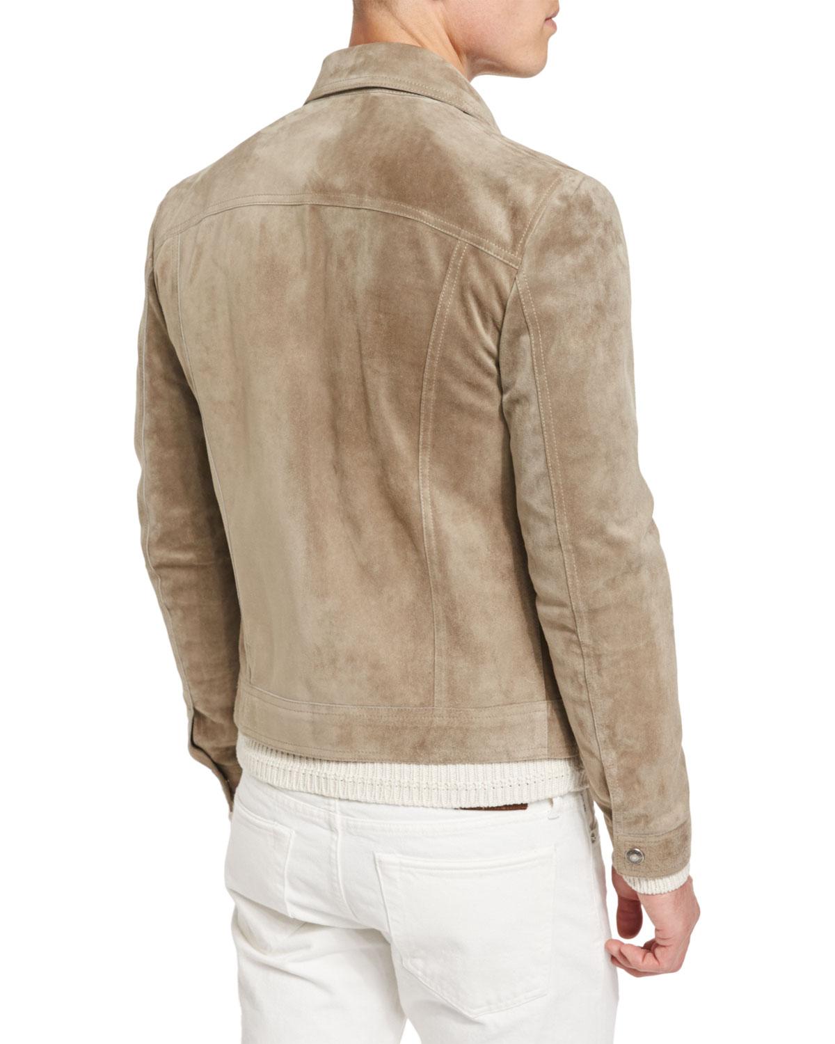 Lyst - Tom Ford Cashmere Suede Trucker Jacket W/zip Pockets in Natural ...