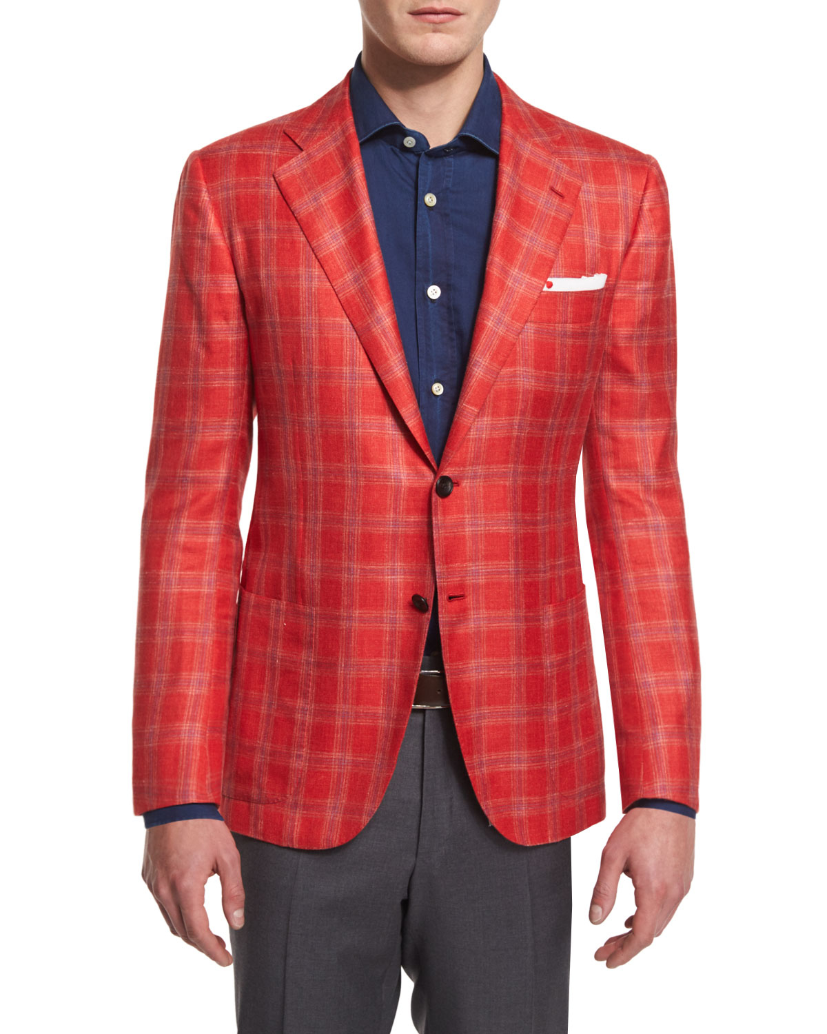 Kiton Cashmere-blend Plaid Sport Coat in Red for Men - Lyst