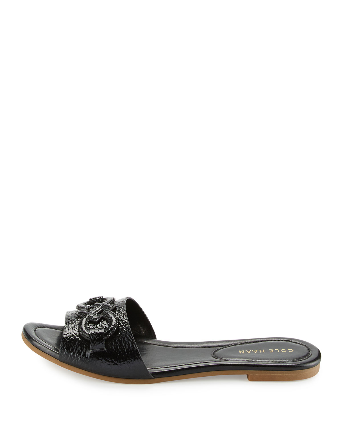Cole haan Allegra Logo Patent Slide Sandal in Black | Lyst