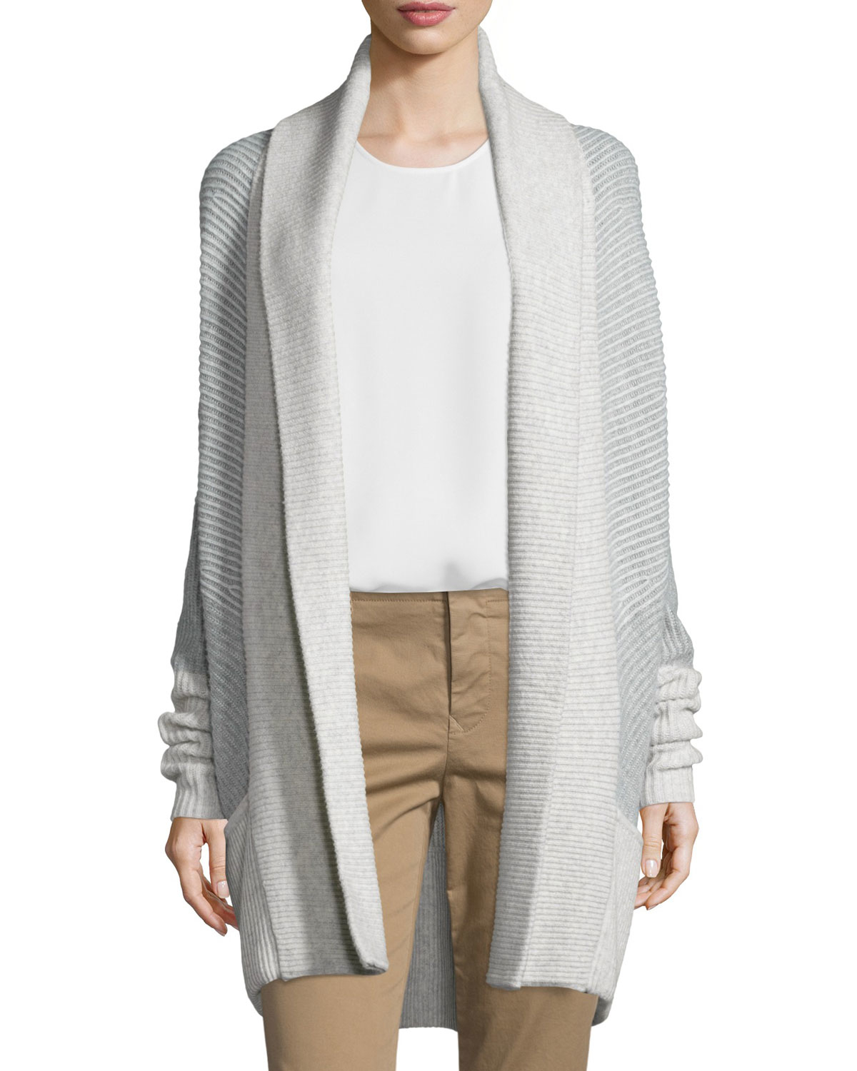  Vince  Colorblock Ribbed Cashmere blend Cardigan  in Gray Lyst