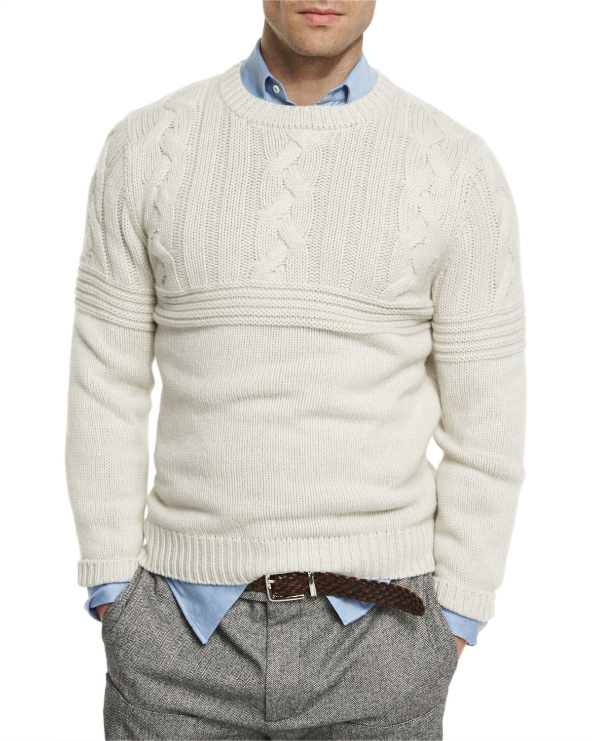 Brunello cucinelli Cashmere Cable-knit & Ribbed Sweater in Gray for Men ...