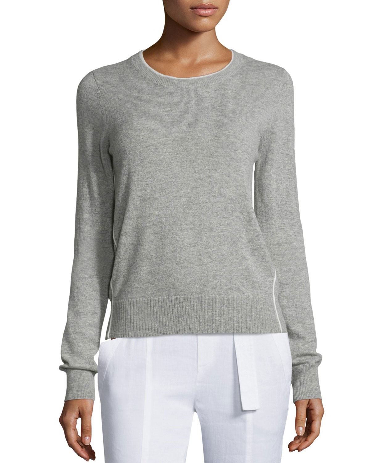 Vince Contrast Tipping Crewneck Sweater in Gray | Lyst