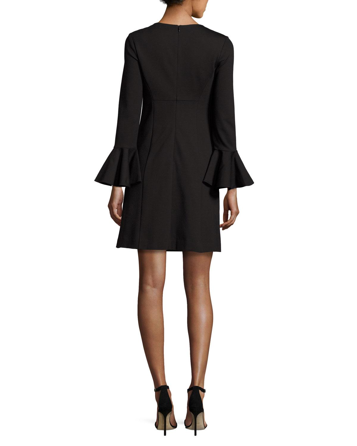 Trina Turk Bell-sleeve Ponte Cocktail Dress in Black - Lyst