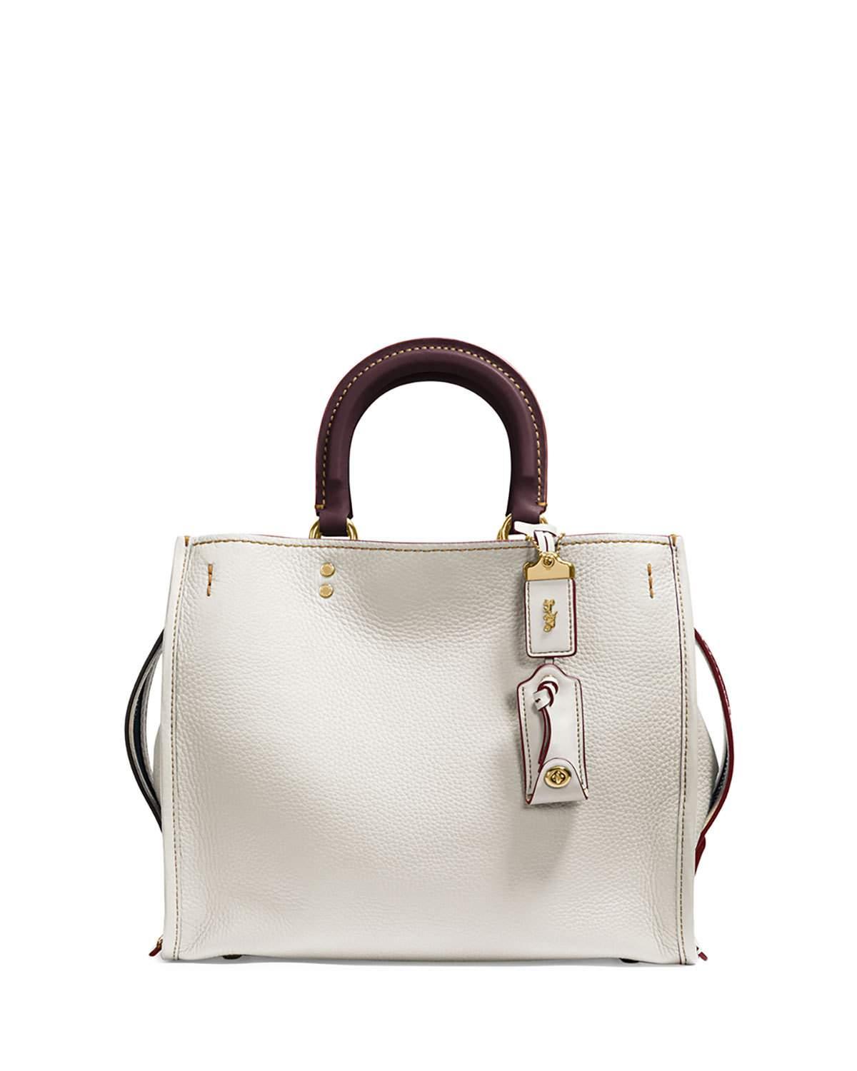 Coach Rogue Small Leather Tote Bag in White | Lyst