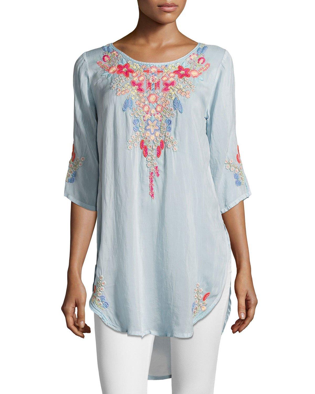 Johnny was Aubrieta Embroidered Georgette Blouse in Gray | Lyst