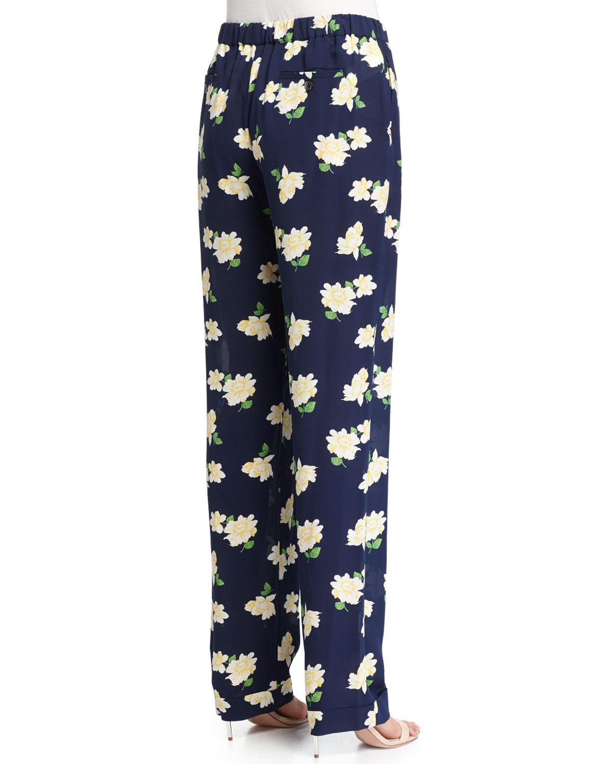 Michael kors Floral-print Pajama-style Pants in Blue | Lyst