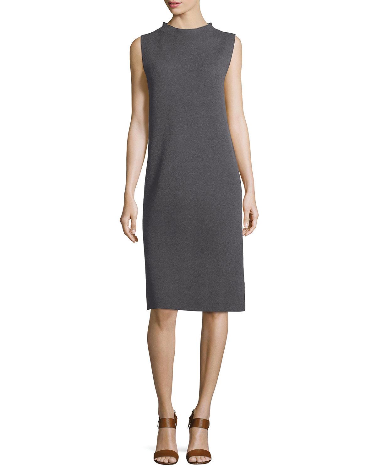 Lyst - Eileen Fisher Sleeveless Funnel-neck Washable Wool Crepe Dress ...