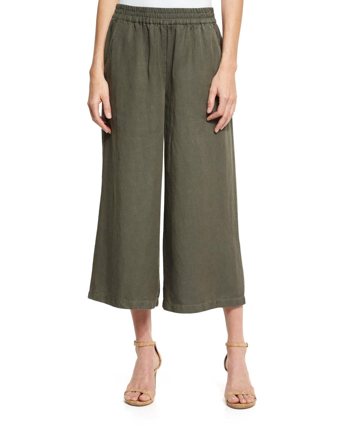 Eileen fisher Elastic-waist Wide Cropped Pants in Green | Lyst