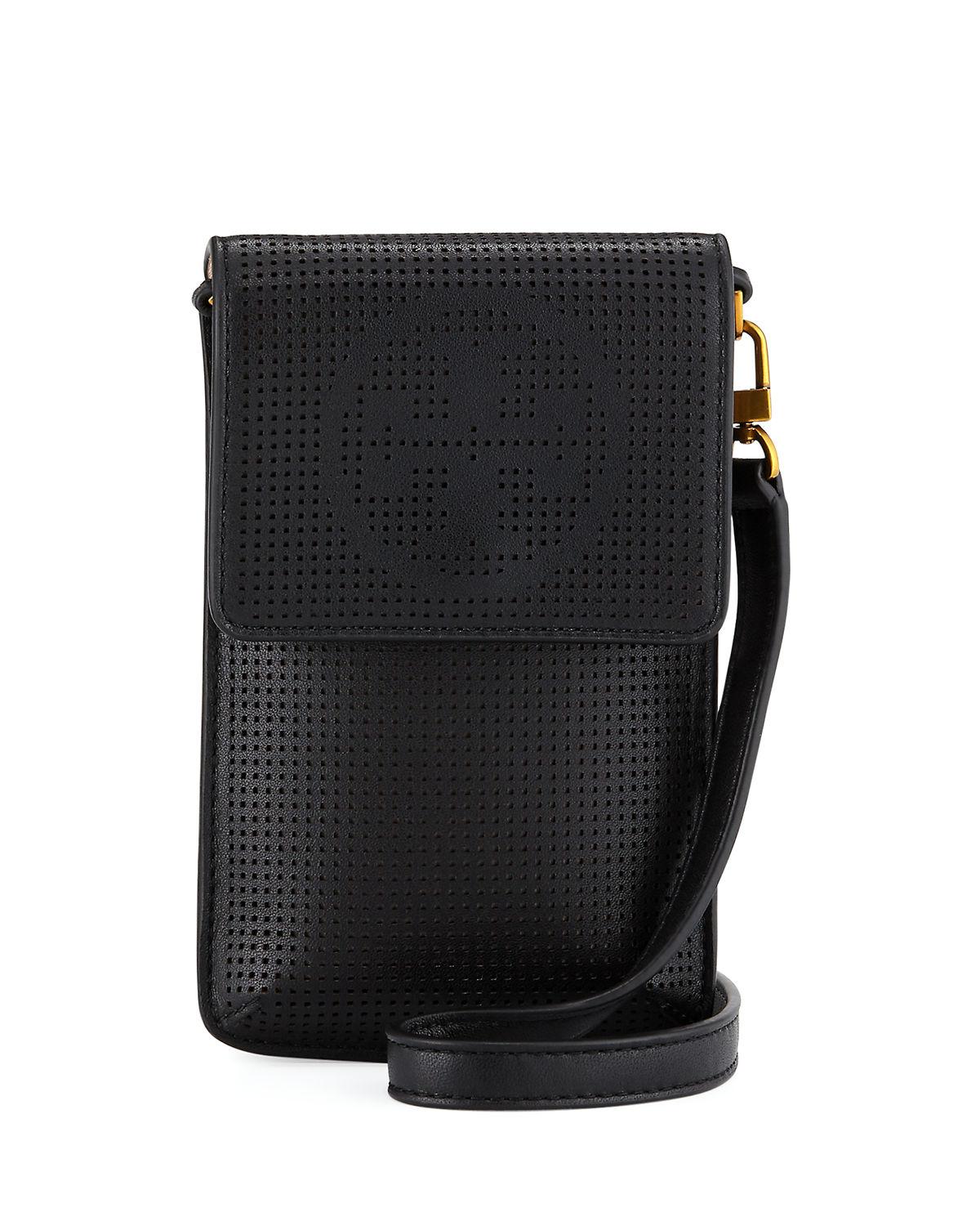 Lyst - Tory Burch Perforated Crossbody Phone Case in Black