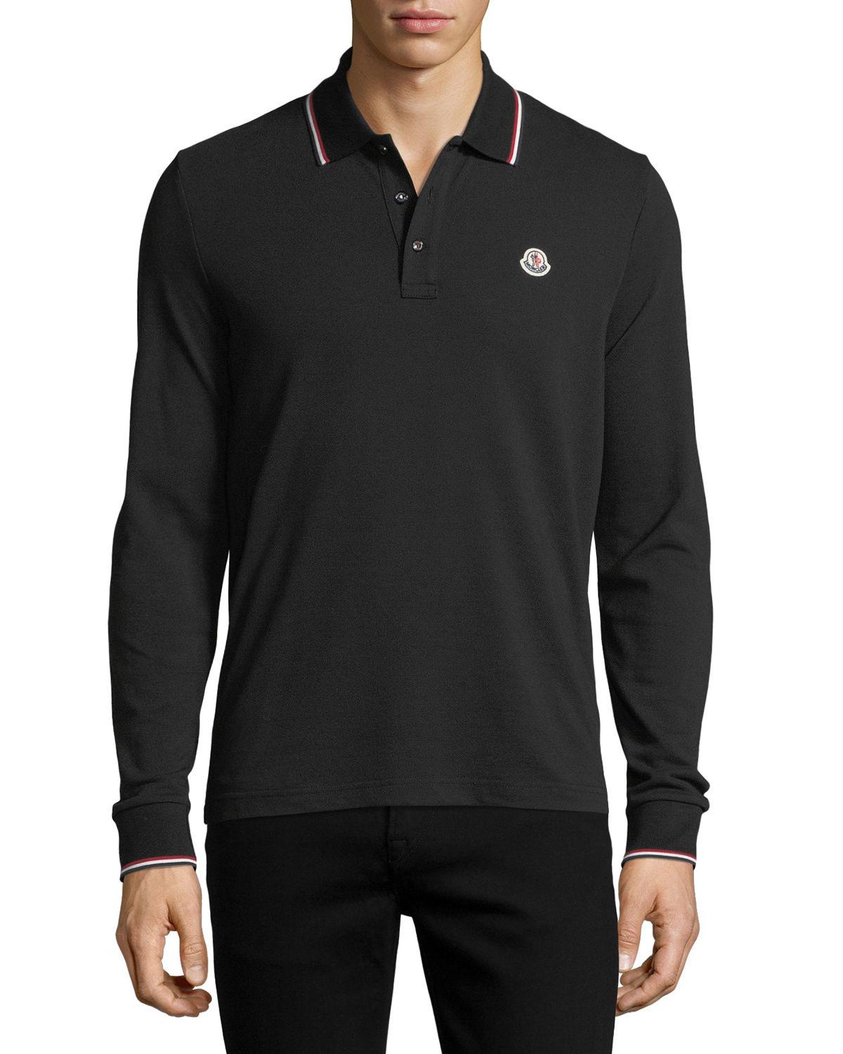 Lyst - Moncler Tipped Long-sleeve Polo Shirt in Black for Men