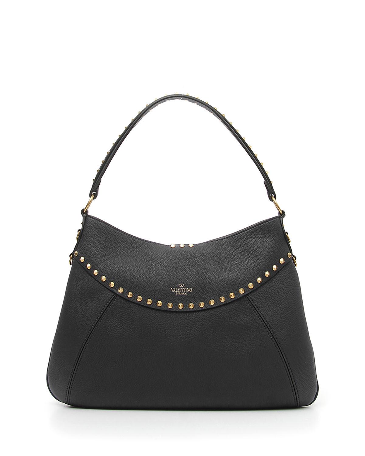 Lyst - Valentino Twinkle Studs Medium Leather Hobo Bag in Black