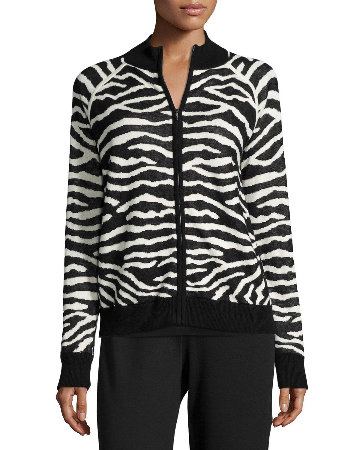 Joan Vass Zebraprint Zipfront Jacket Petite in Black Lyst